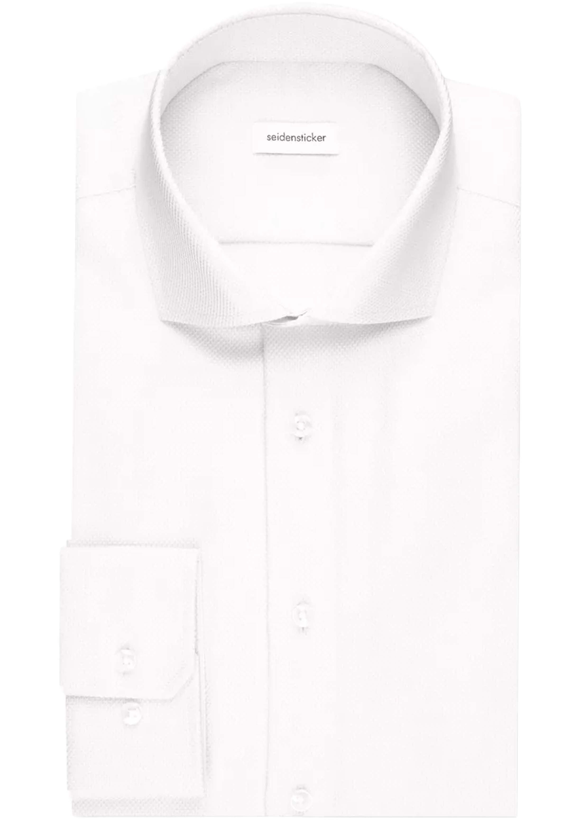 Seidensticker slim fit overhemd, mouwlengte 7, structuur, wit