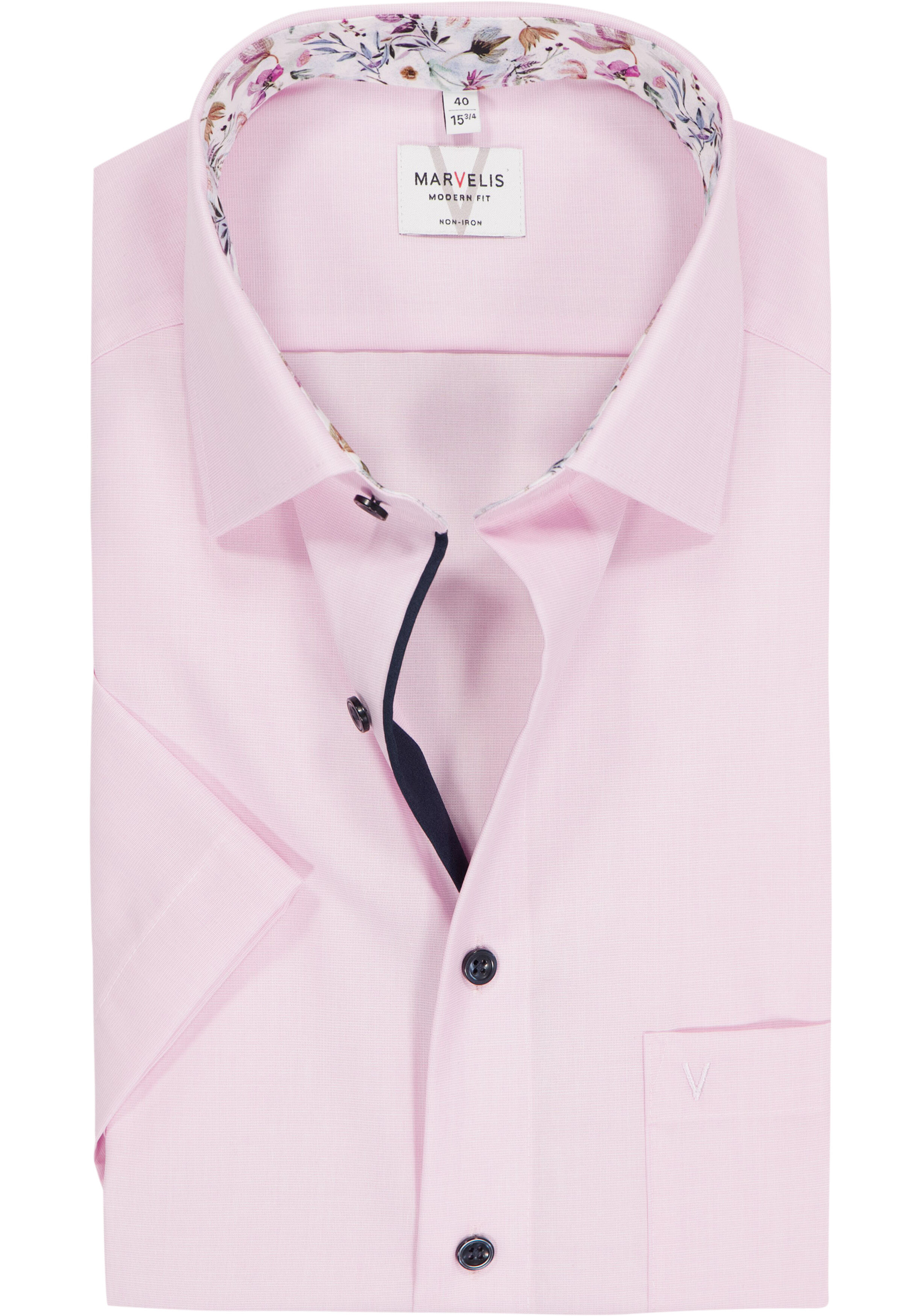 MARVELIS modern fit overhemd, korte mouw, fil a fil, roze