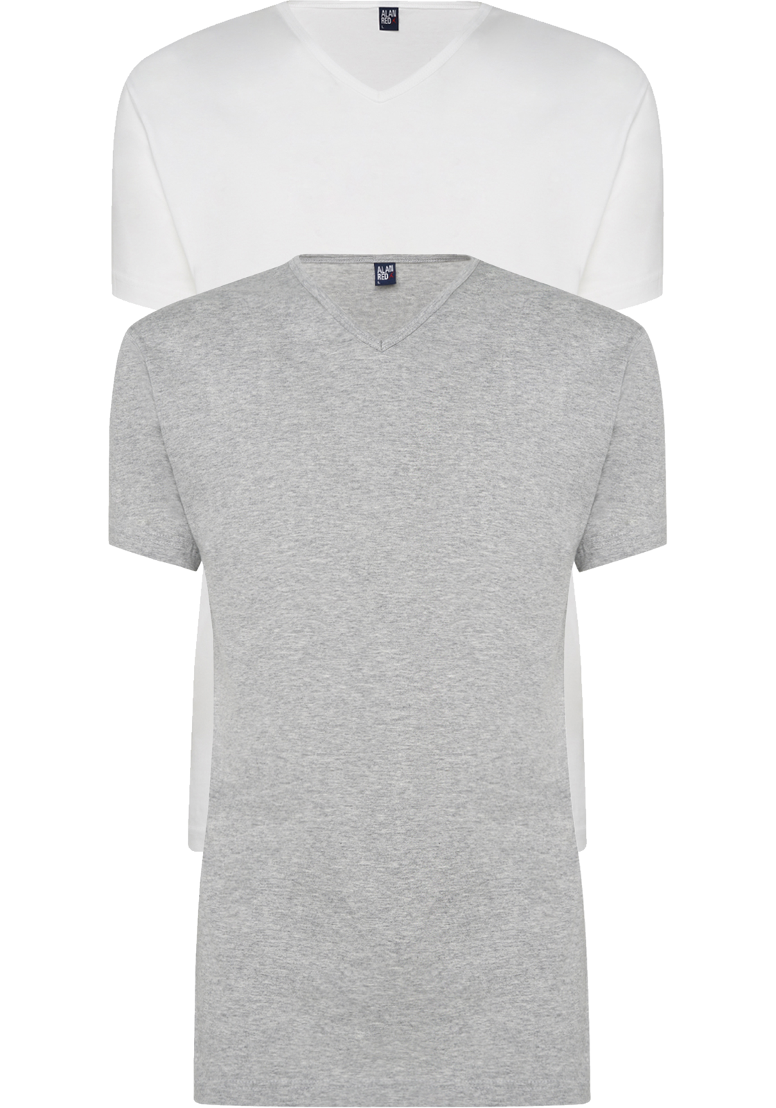 1-8052447527666-alan_red-vermont_wit_grijs_mel_HR ALAN RED T-shirts Vermont (2-pack), V-hals, wit en  grijs melange
