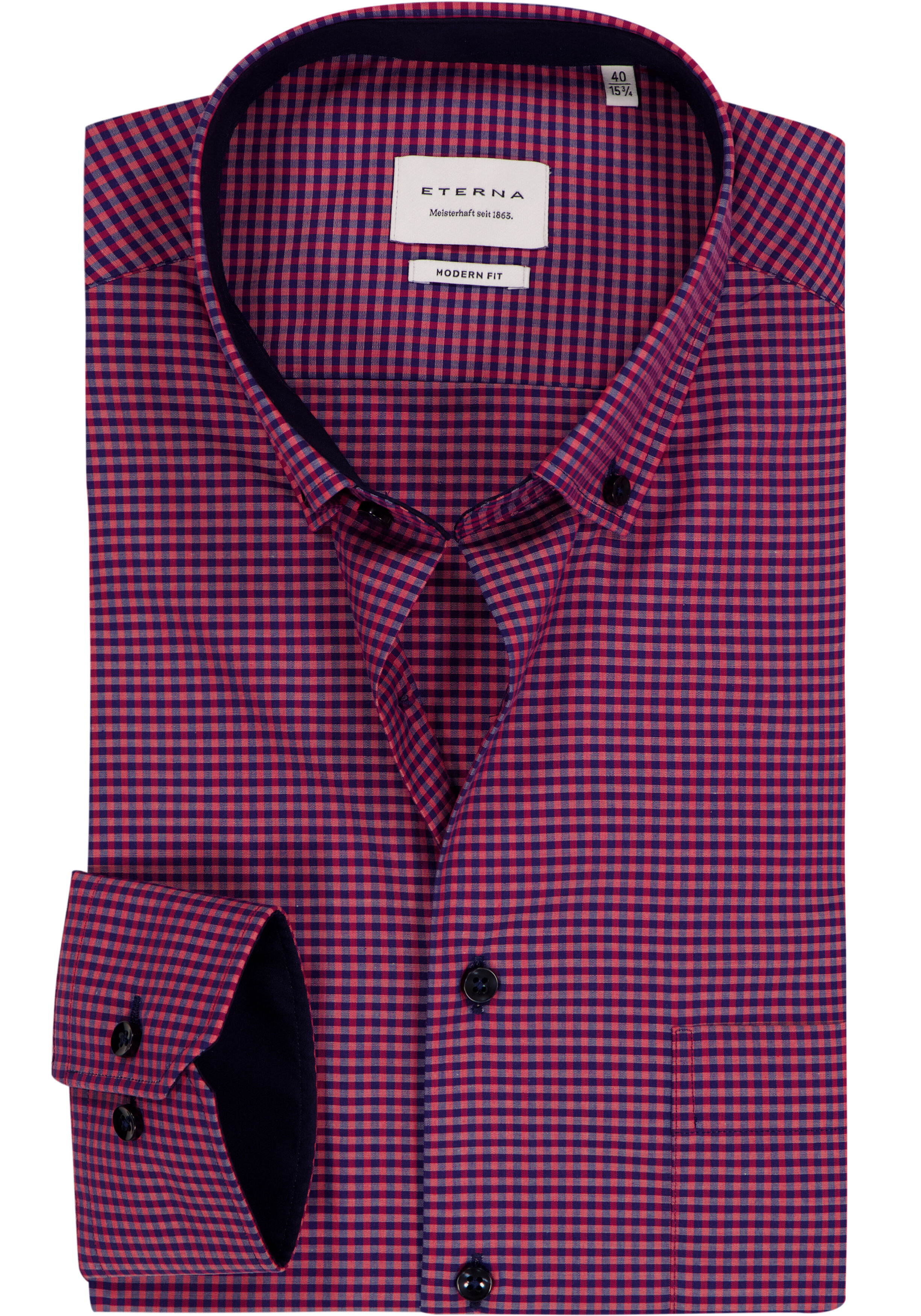ETERNA modern fit overhemd, popeline, roze geruit (contrast)