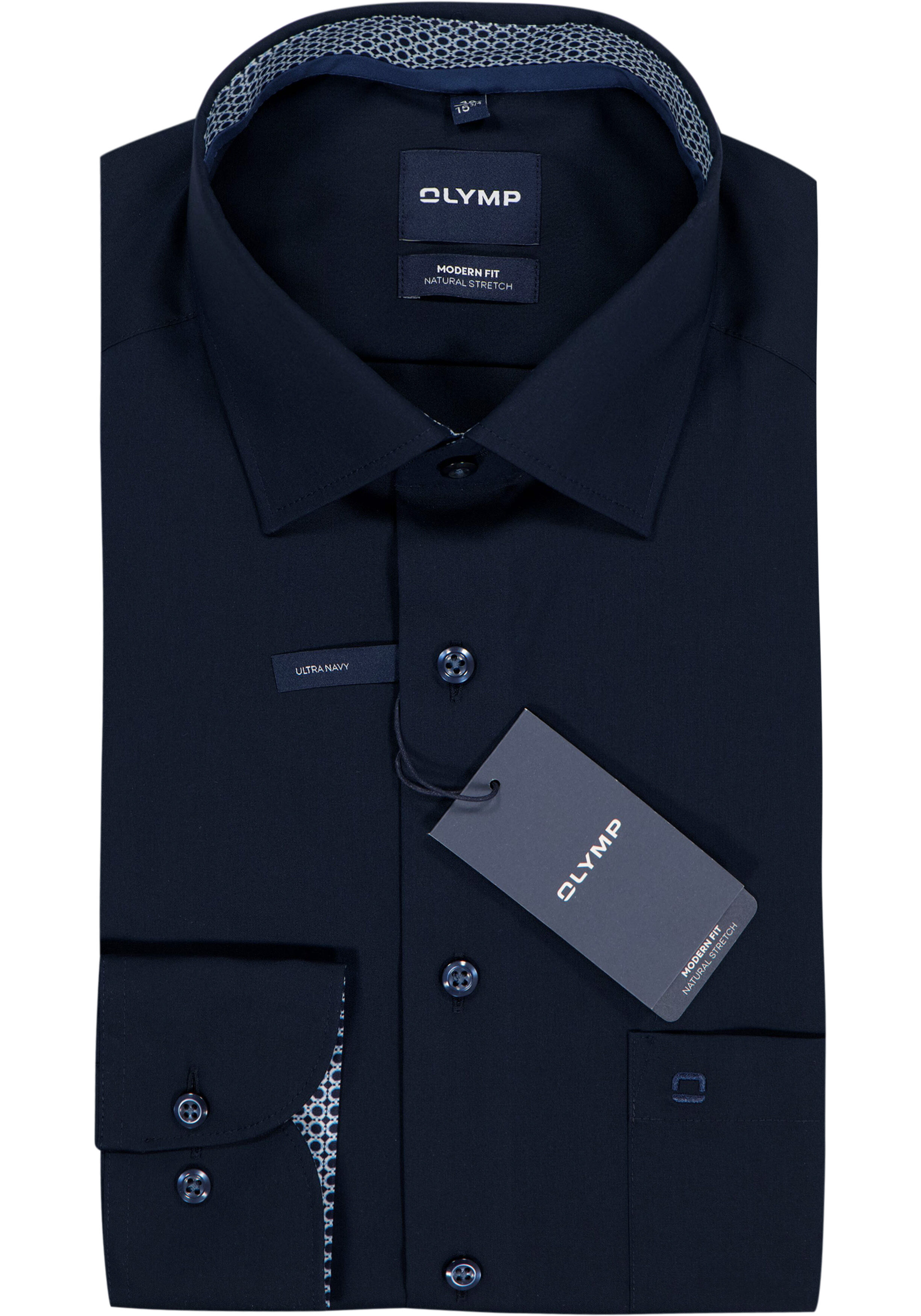 OLYMP Luxor modern fit overhemd, popeline, marine blauw