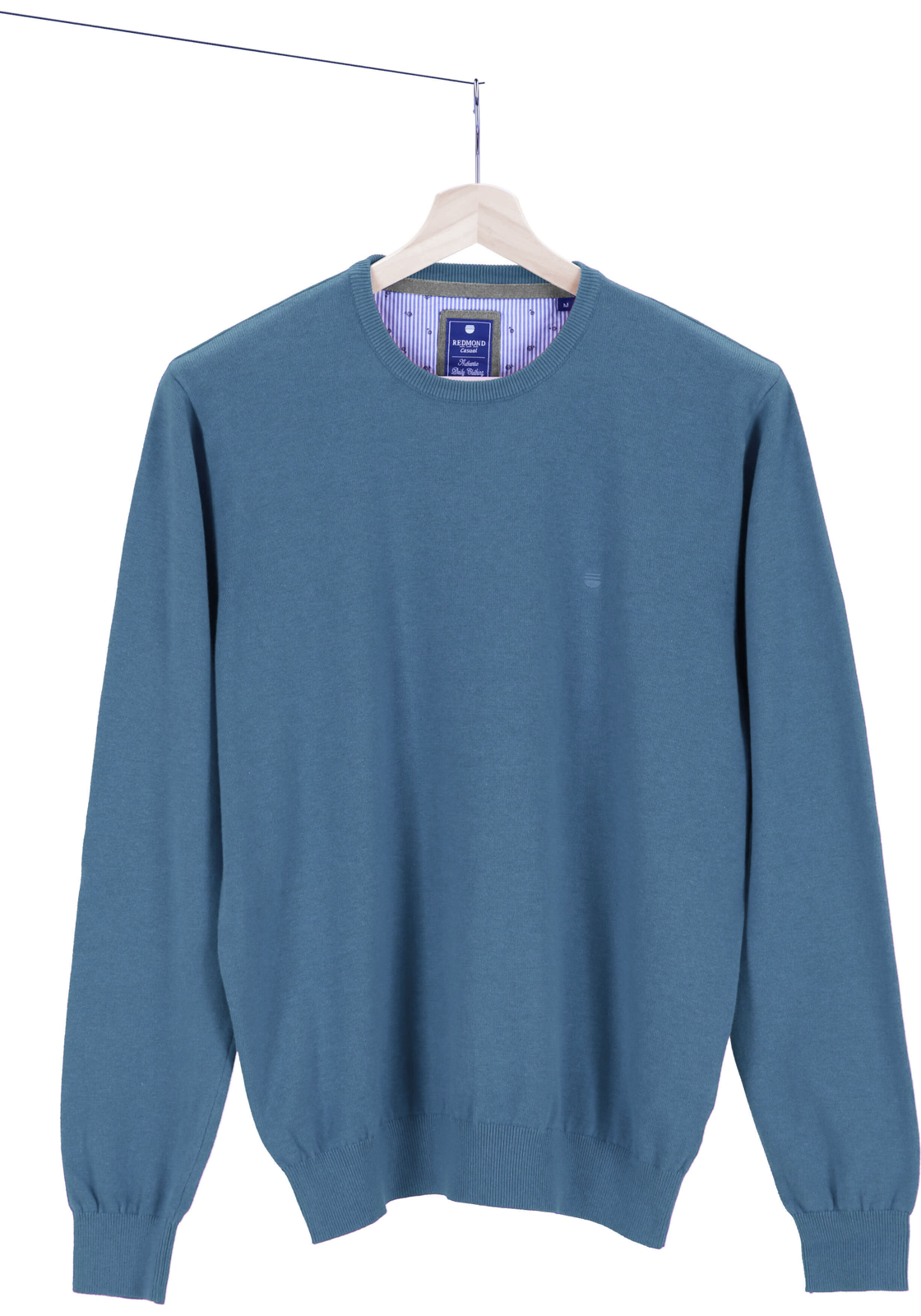 4-4061933205319-redmond-Redmond_500117_blauw_hanger_HR Redmond heren trui katoen, O-hals, jeansblauw