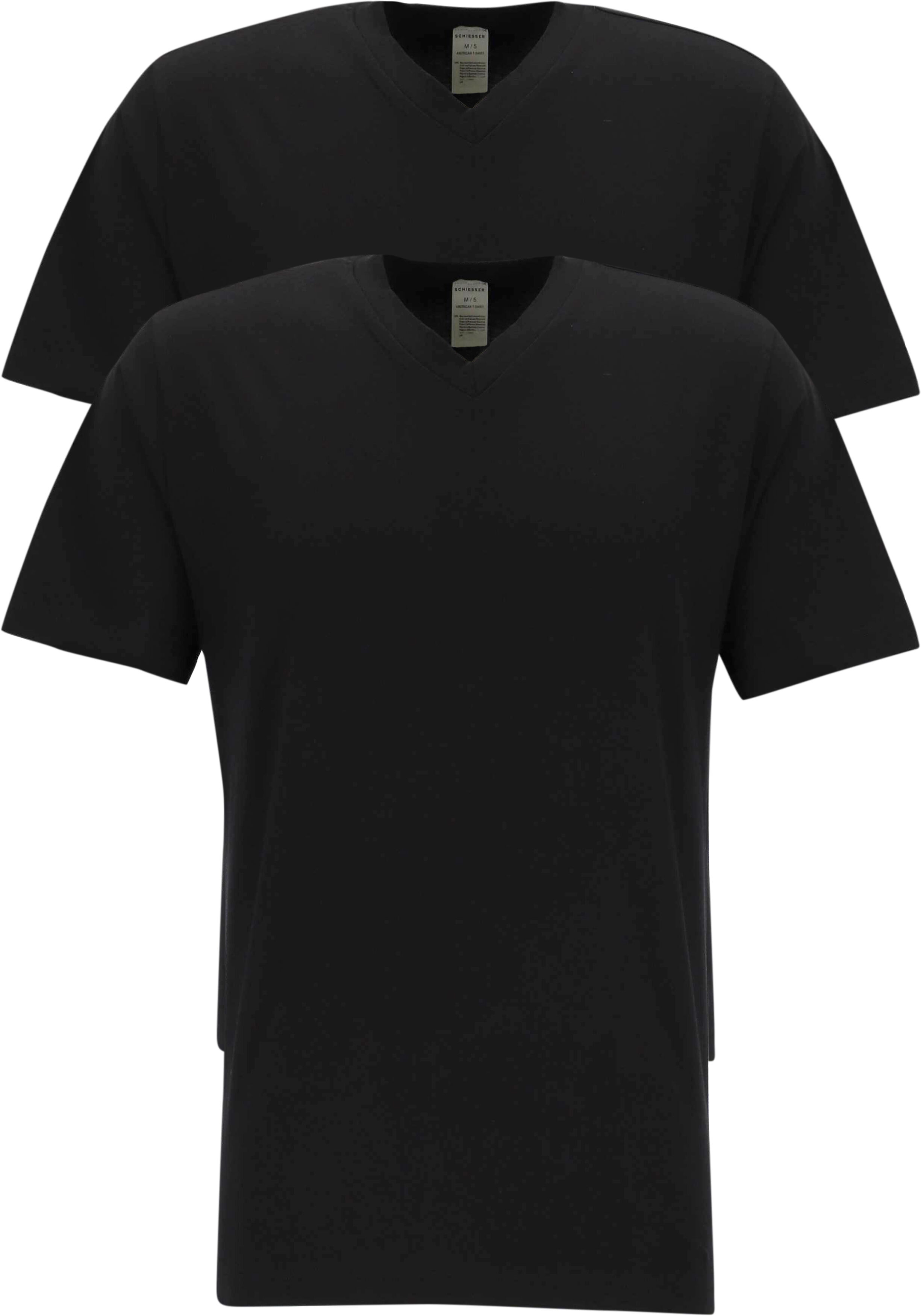 SCHIESSER American T-shirt (2-pack), heren shirt korte mouw jersey v-hals zwart
