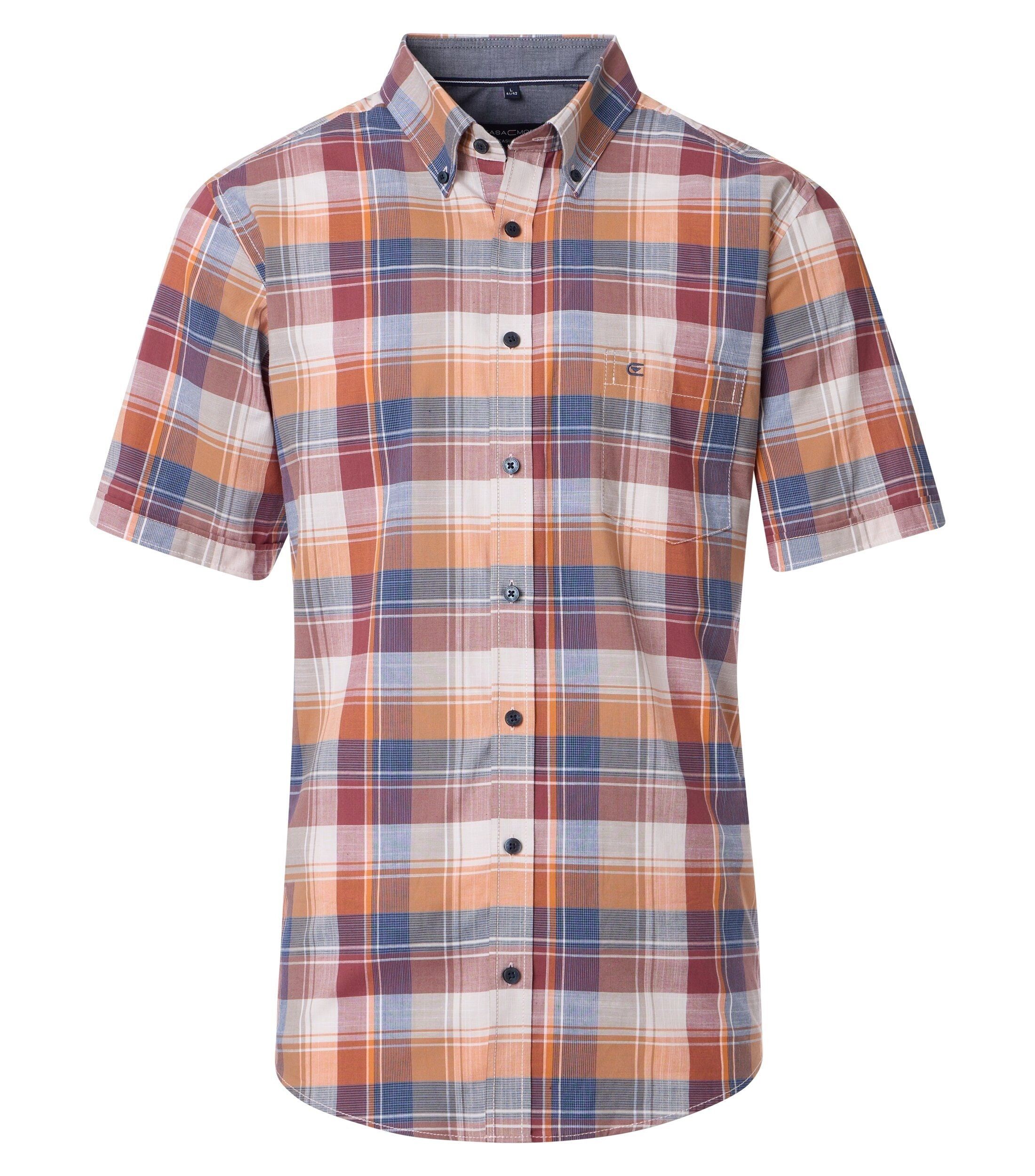 CASA MODA Sport casual fit overhemd, korte mouw, chambray, rood, met oranje, blauw en wit geruit