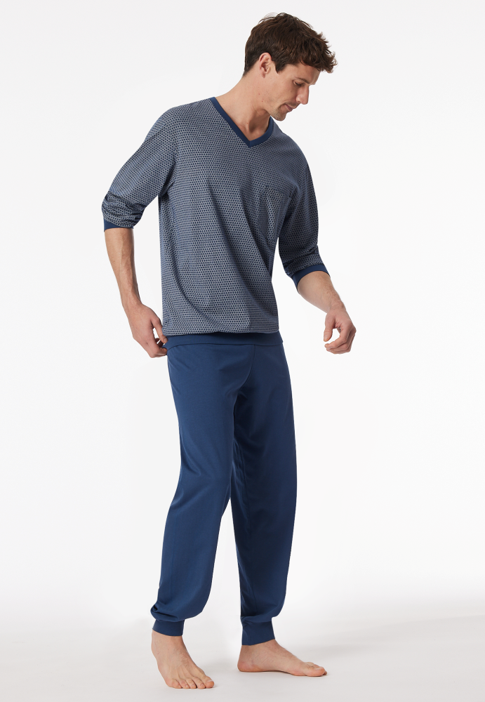 SCHIESSER Cotton Essentials Pyjama lang, heren pyjama set, blauw dessin