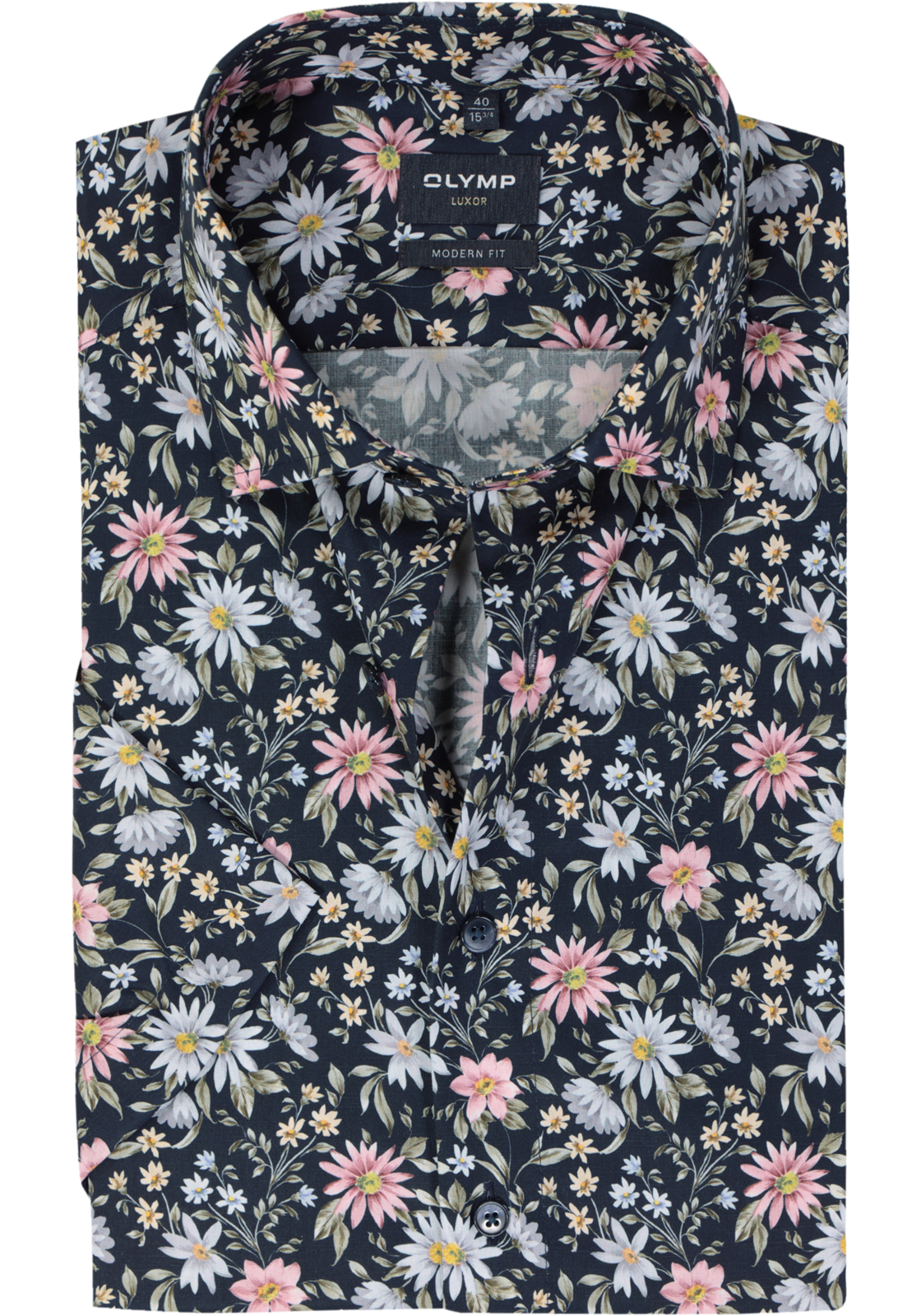 OLYMP modern fit overhemd, korte mouw, popeline, marine blauw dessin OLYMP modern fit overhemd, korte mouw, popeline, marine blauw dessin