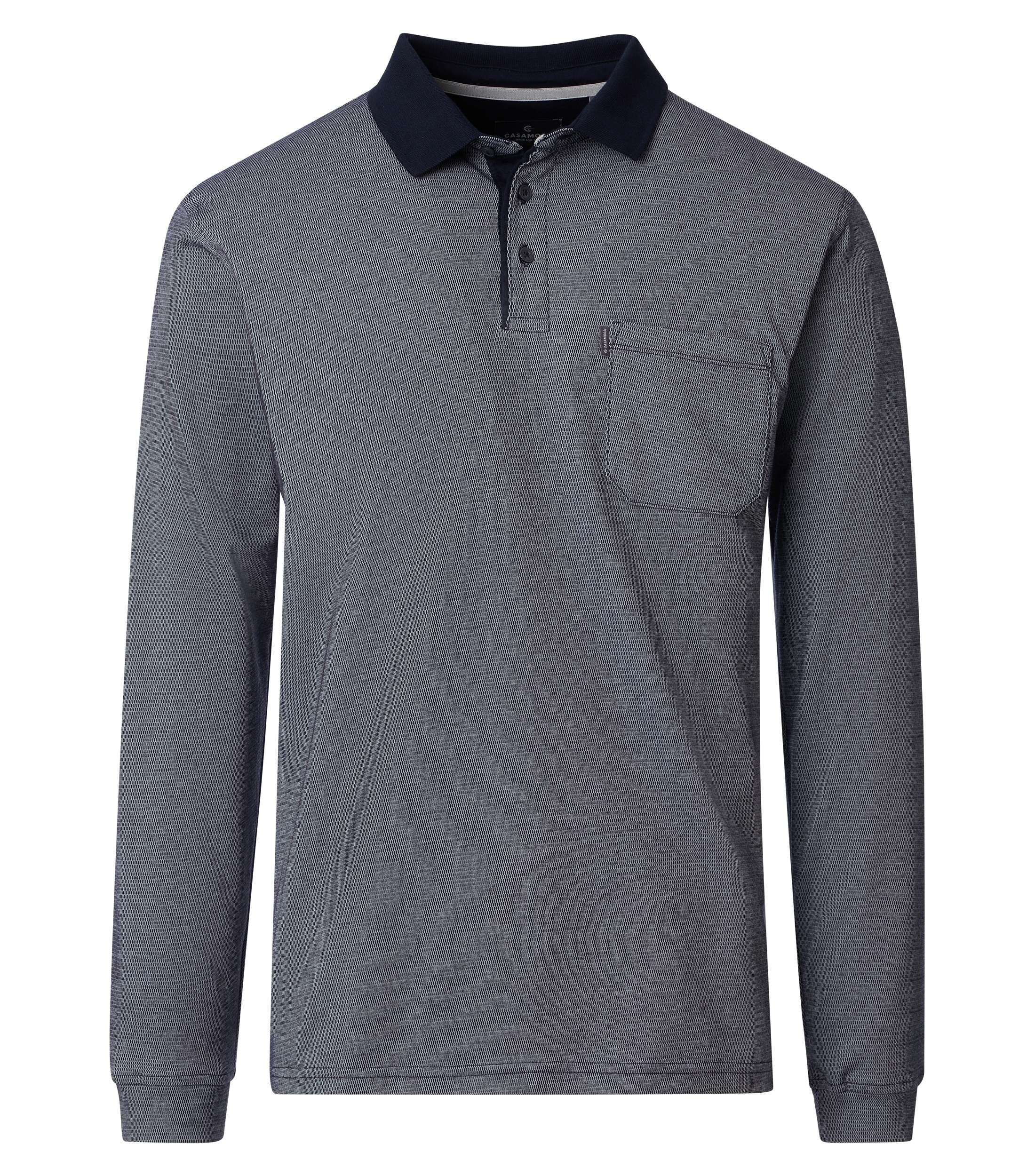 CASA MODA comfort fit heren polo lange mouw, blauw, wit dessin
