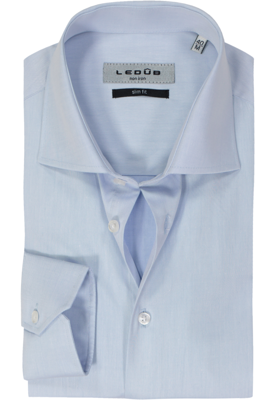 Ledub slim fit overhemd, mouwlengte 7, lichtblauw twill  Ledub slim fit overhemd, mouwlengte 7, lichtblauw twill