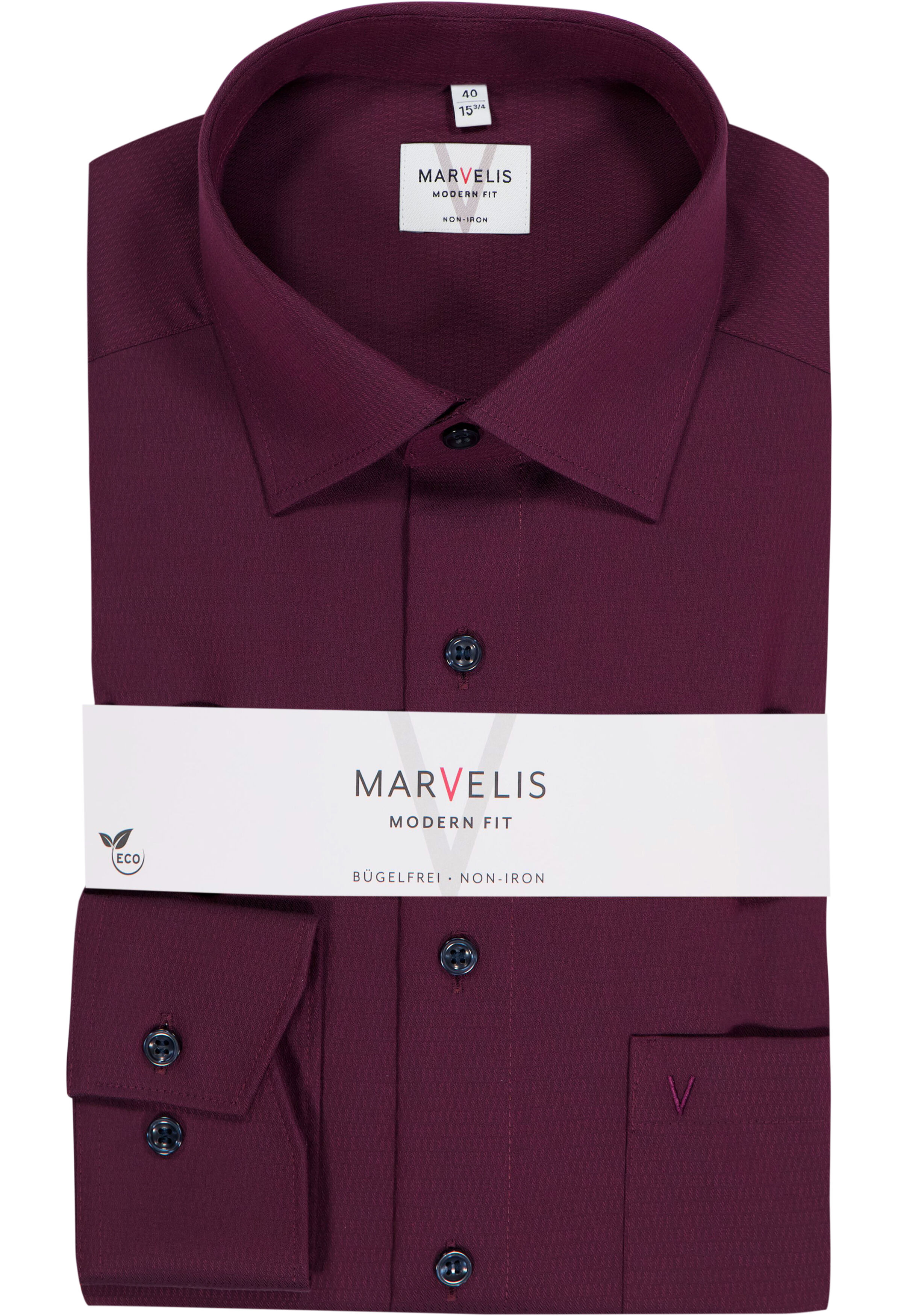 MARVELIS modern fit overhemd, structuur, bordeauxrood