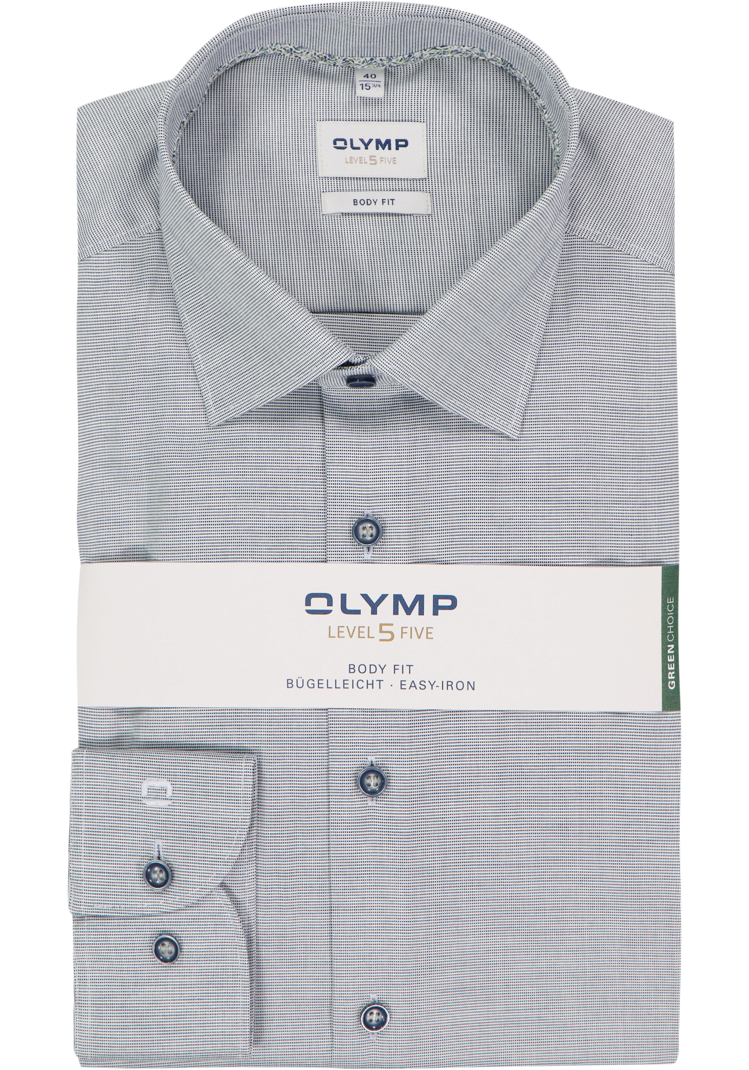 OLYMP Level 5 body fit overhemd, structuur, marine blauw