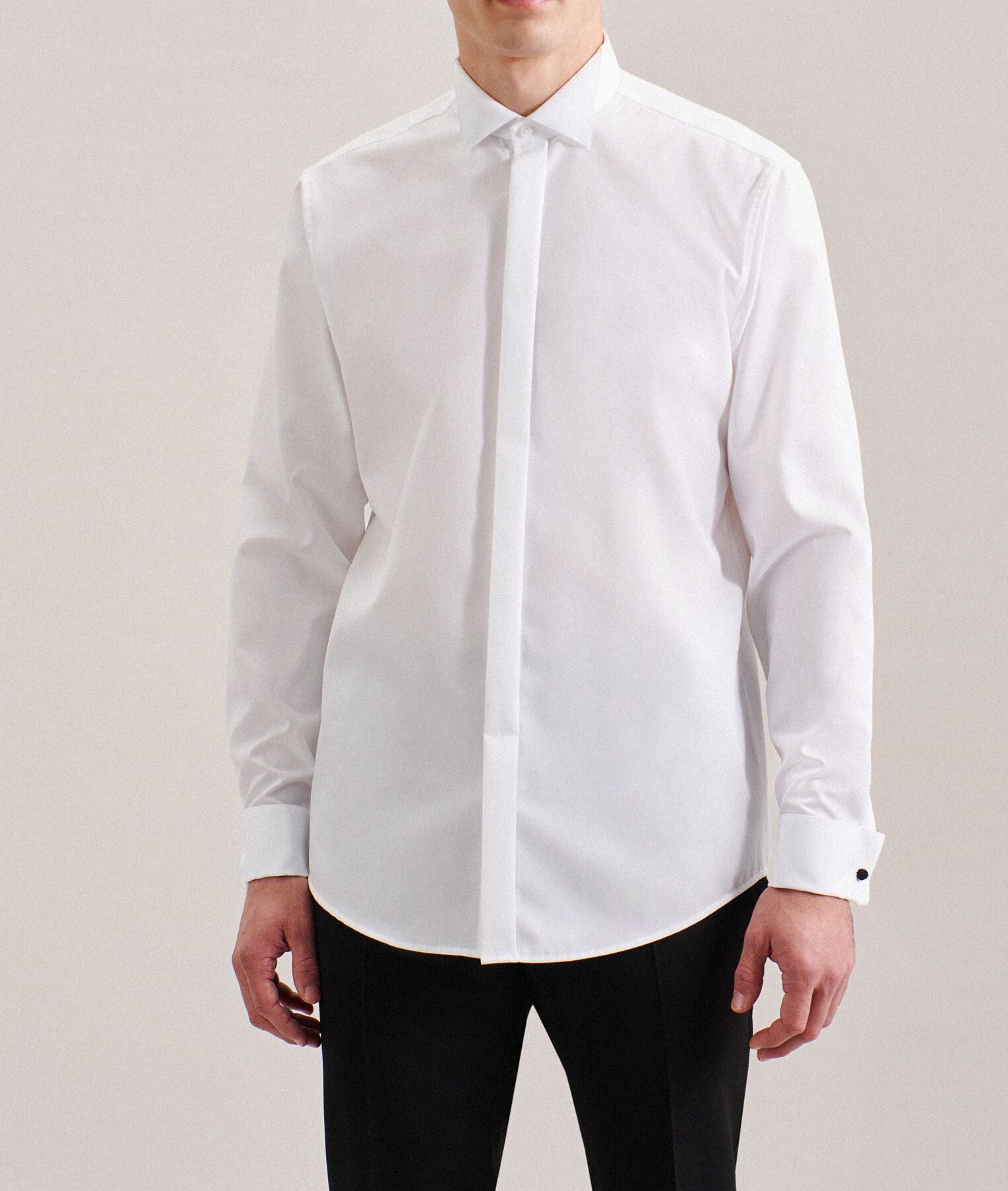 Seidensticker regular fit overhemd, smoking overhemd dubbele manchet, popeline, wit