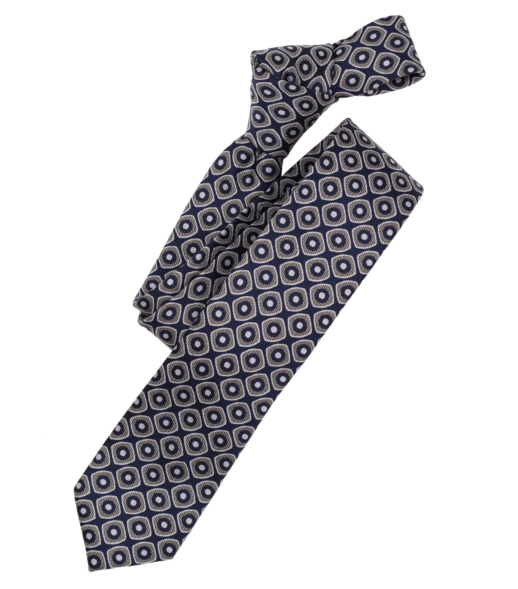 VENTI stropdas, donkerblauw, beige, wit dessin