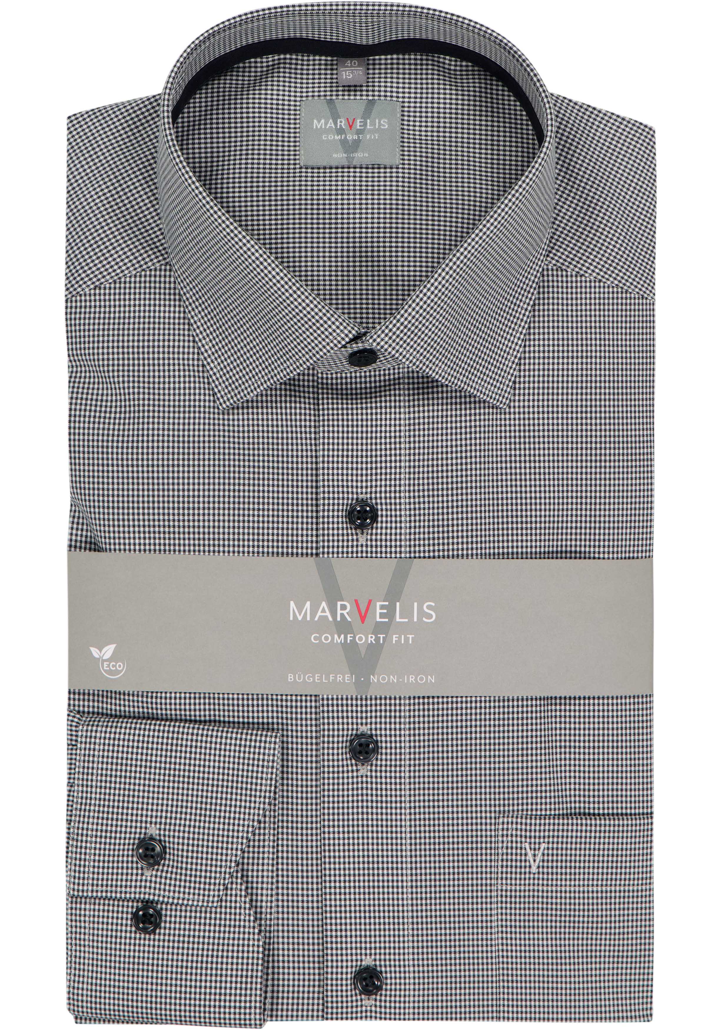 MARVELIS comfort fit overhemd, popeline, zwart met wit geruit