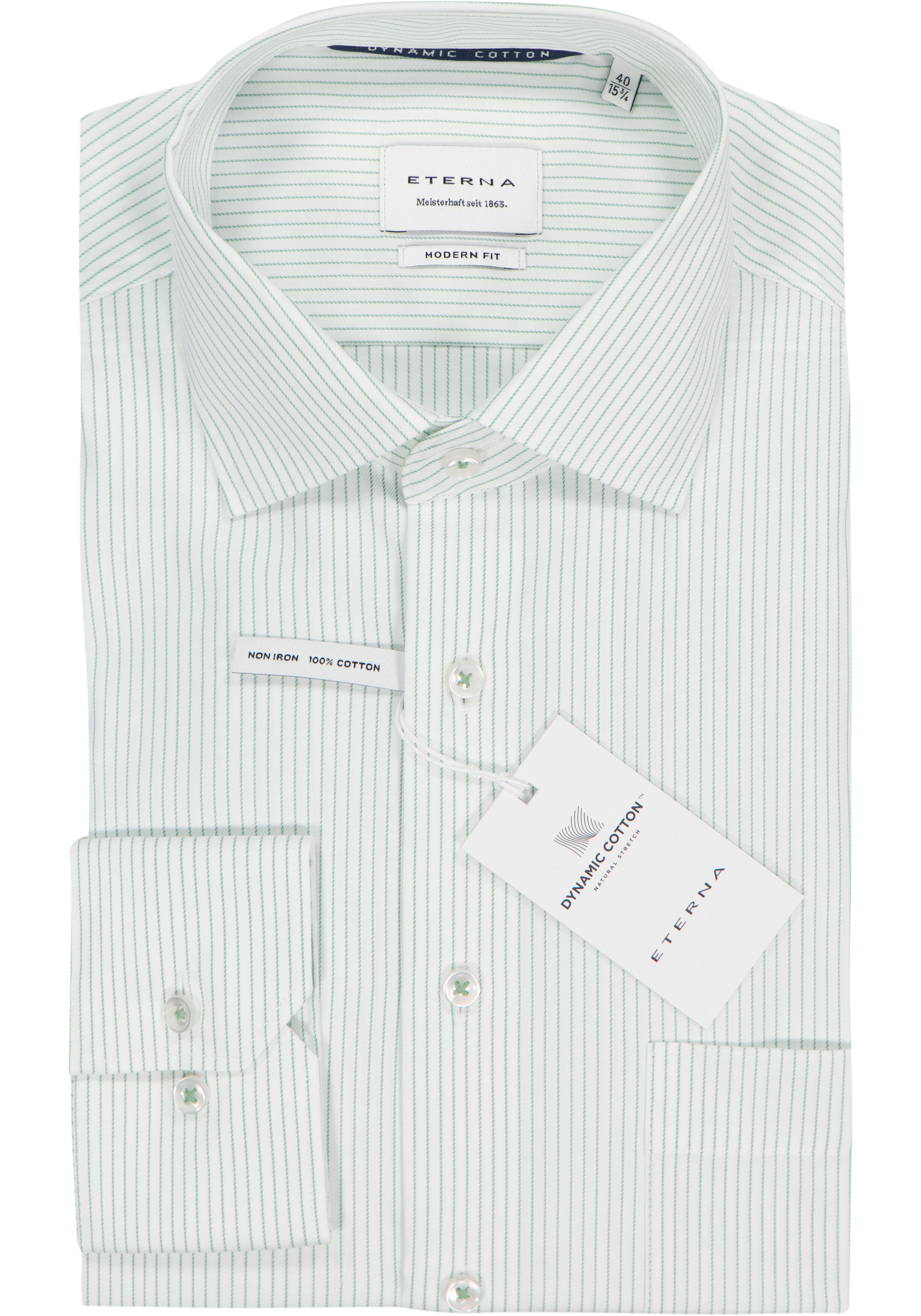 ETERNA modern fit overhemd, twill, wit met groen gestreept