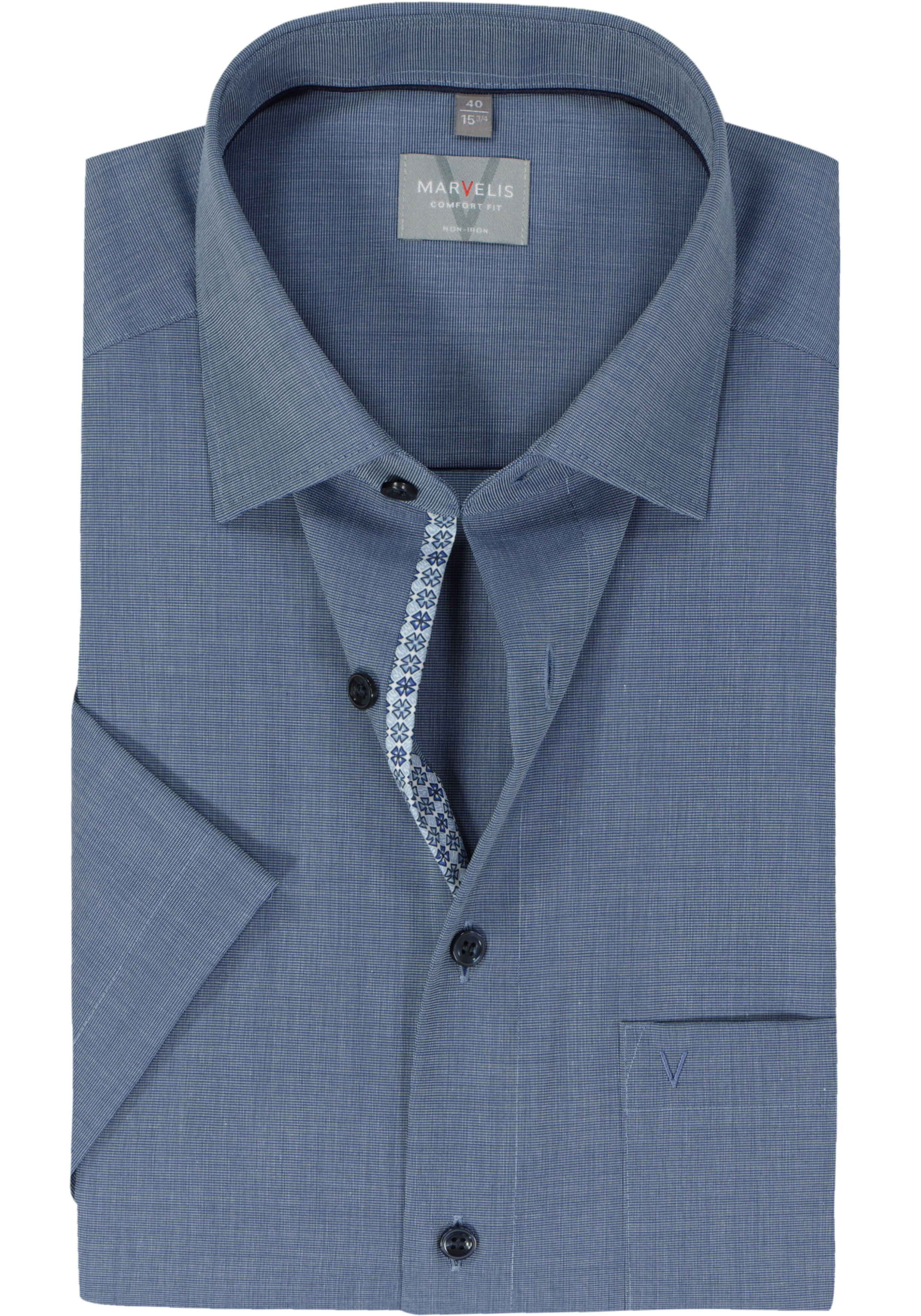 MARVELIS comfort fit overhemd, korte mouw, popeline, nachtblauw