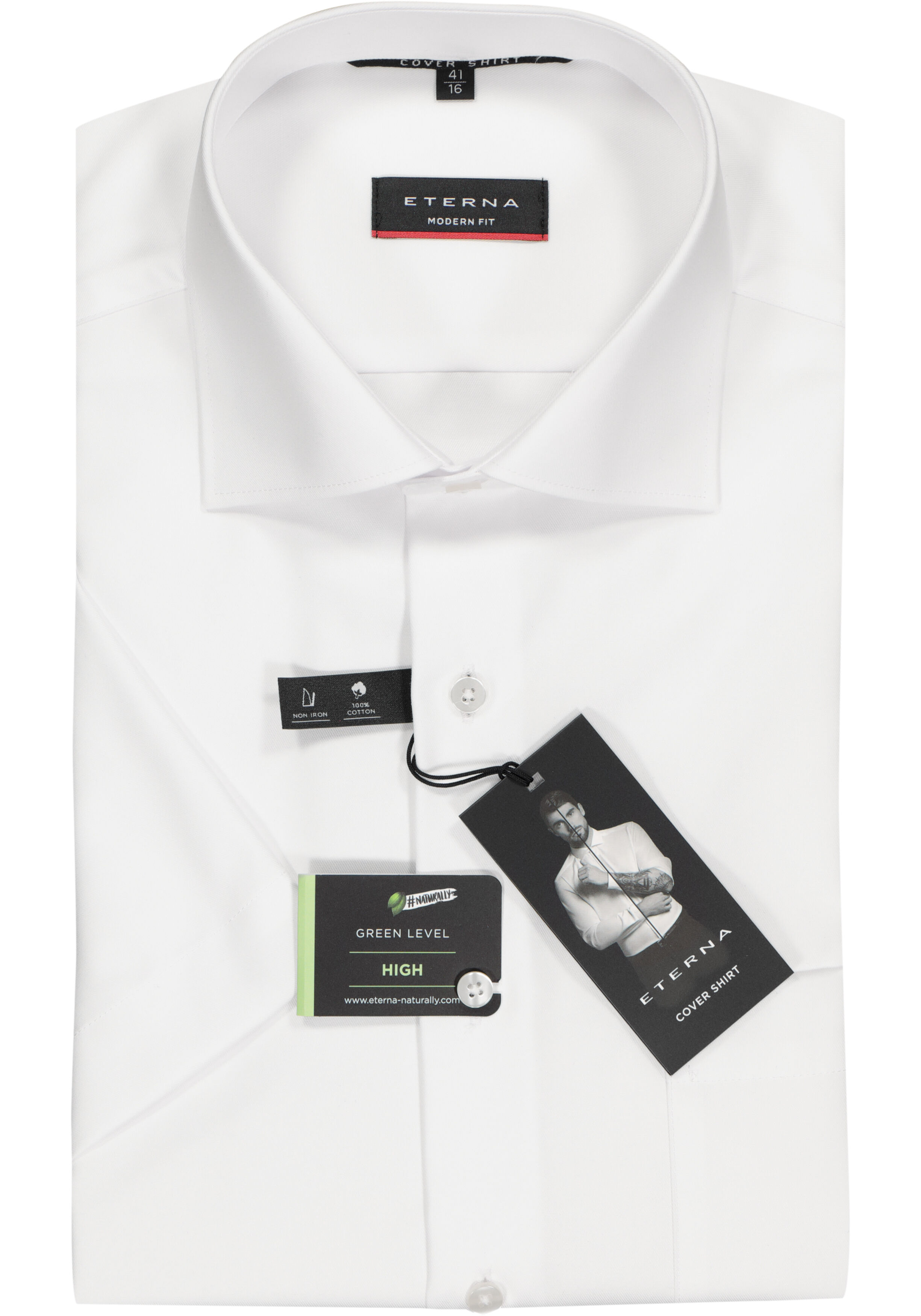 ETERNA modern fit overhemd, niet doorschijnend twill met korte mouw, wit
