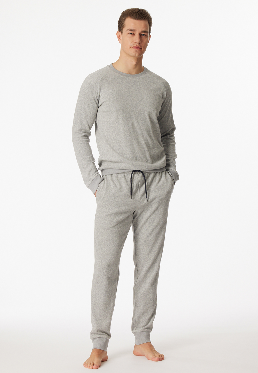 SCHIESSER Warming Nightwear pyjamaset, heren pyjama lang badstof manchetten grijs-melange