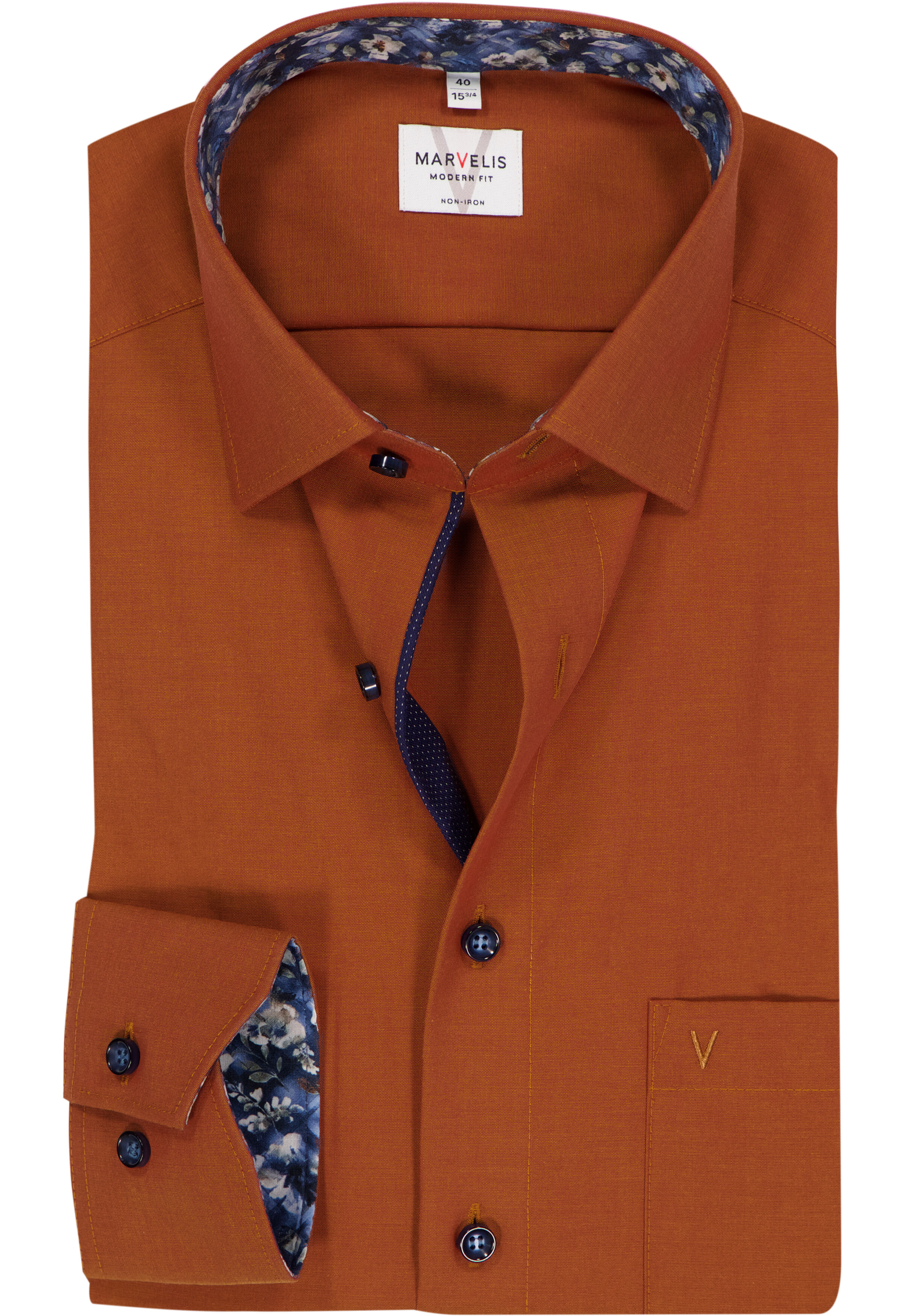 MARVELIS modern fit overhemd, popeline, oranje
