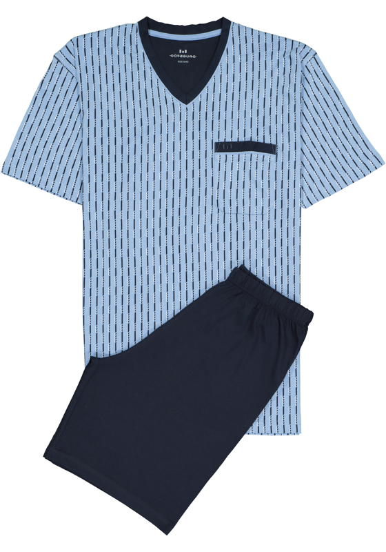 Gotzburg heren shortama, V-hals, lichtblauw met blauw en wit dessin Gotzburg heren shortama, V-hals, lichtblauw met blauw en wit dessin