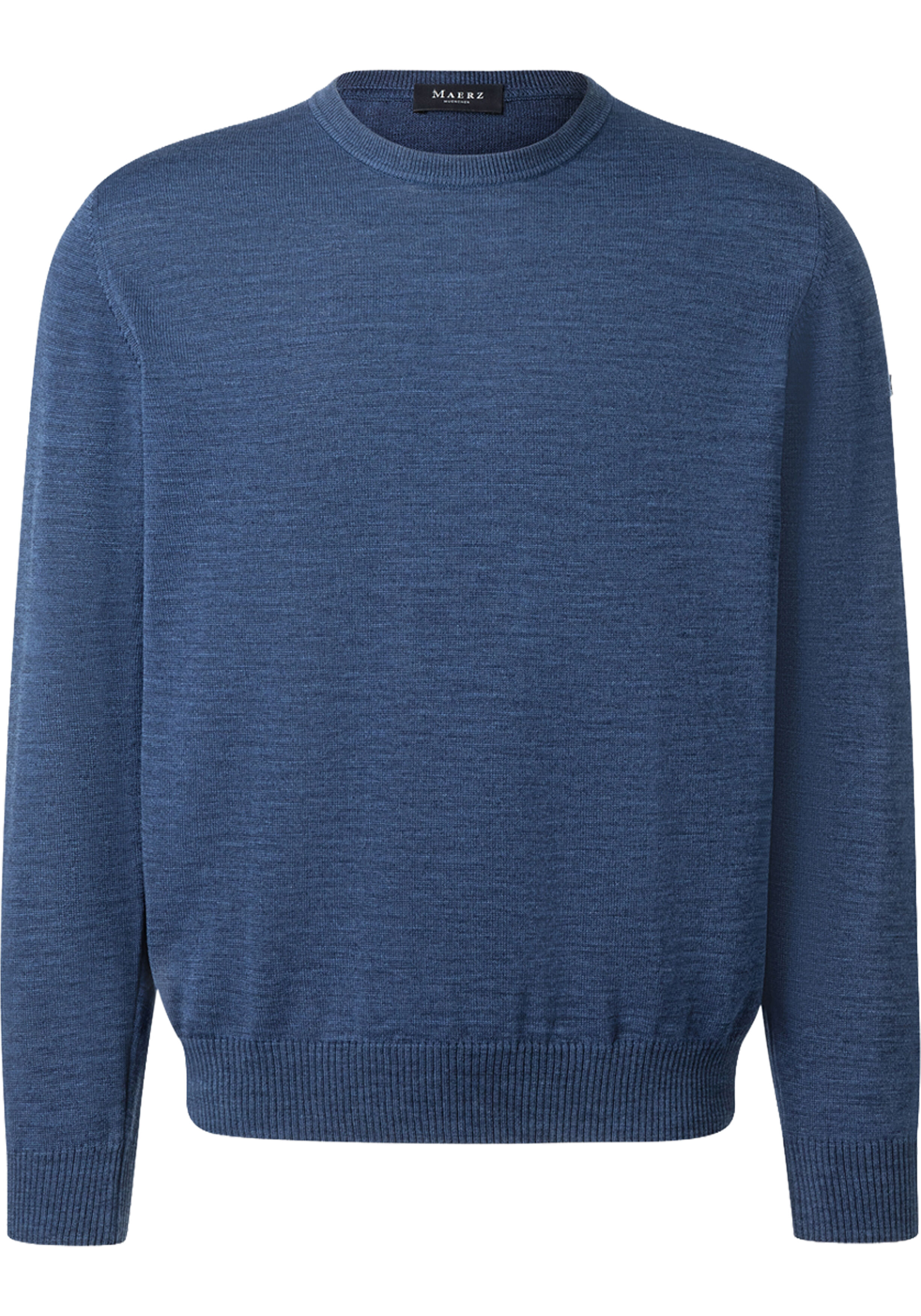 MAERZ Classic Fit heren trui met O-hals wol, middenblauw