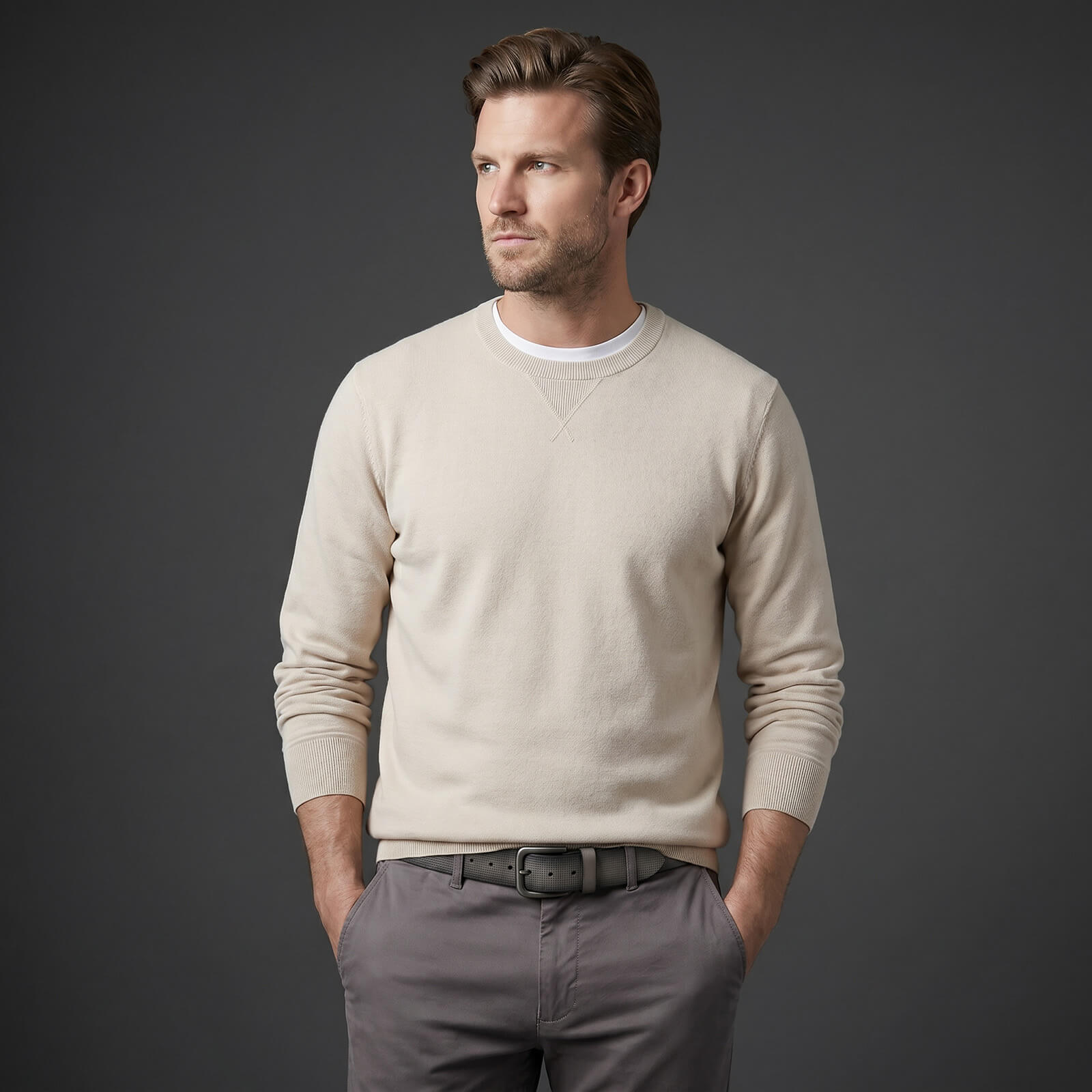 LINDENMANN leren heren riem, grijs