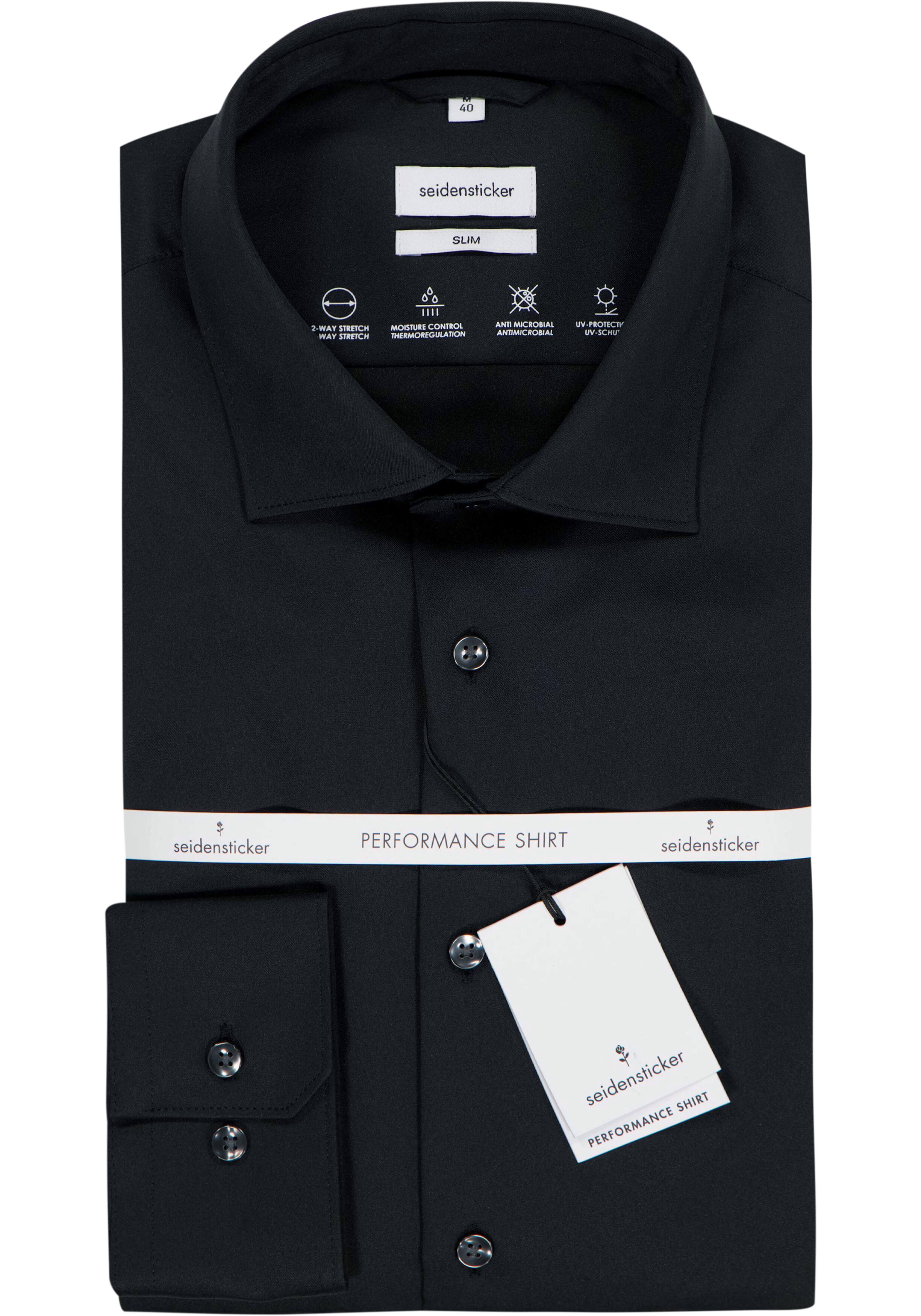 Seidensticker slim fit overhemd, twill, zwart