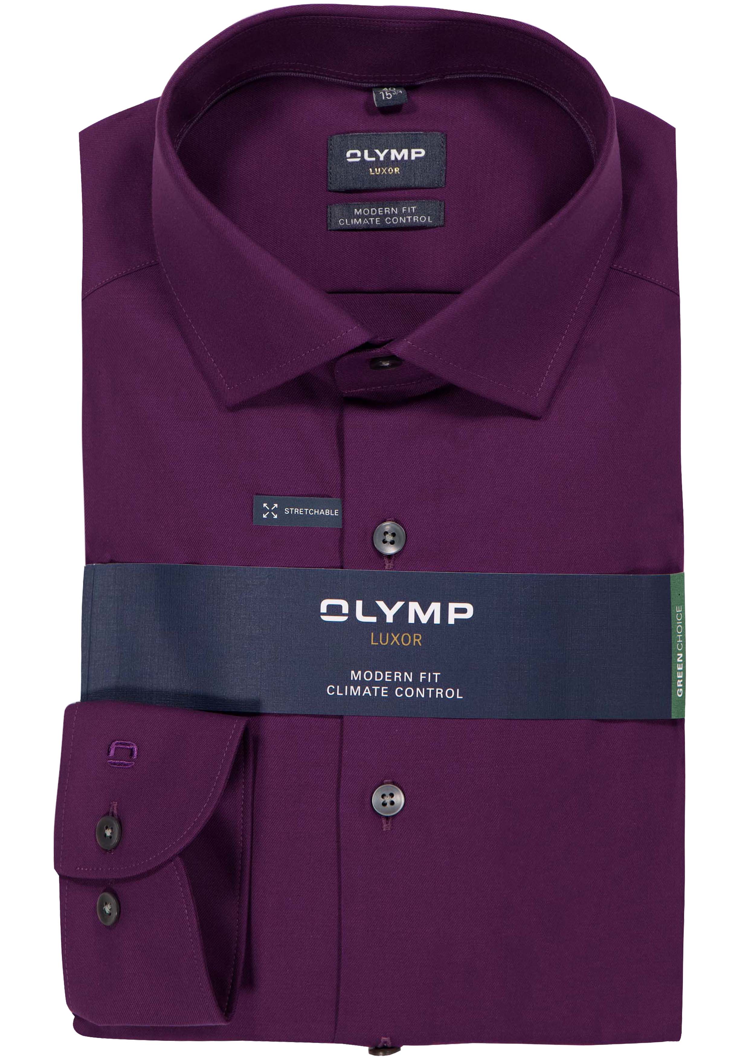 OLYMP 24/7 Luxor modern fit overhemd, twill, donker mauve paars