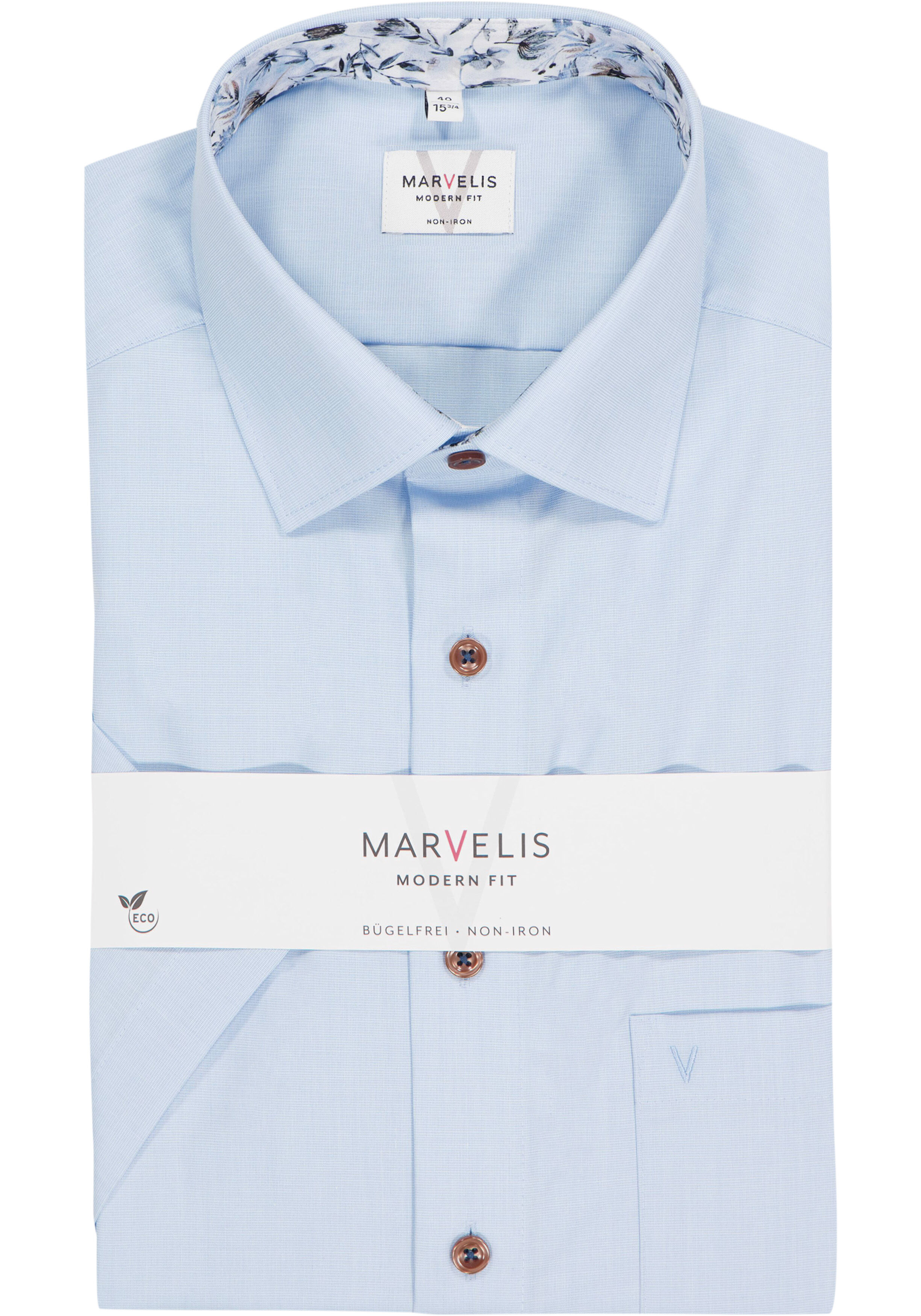 MARVELIS modern fit overhemd, korte mouw, fil a fil, lichtblauw