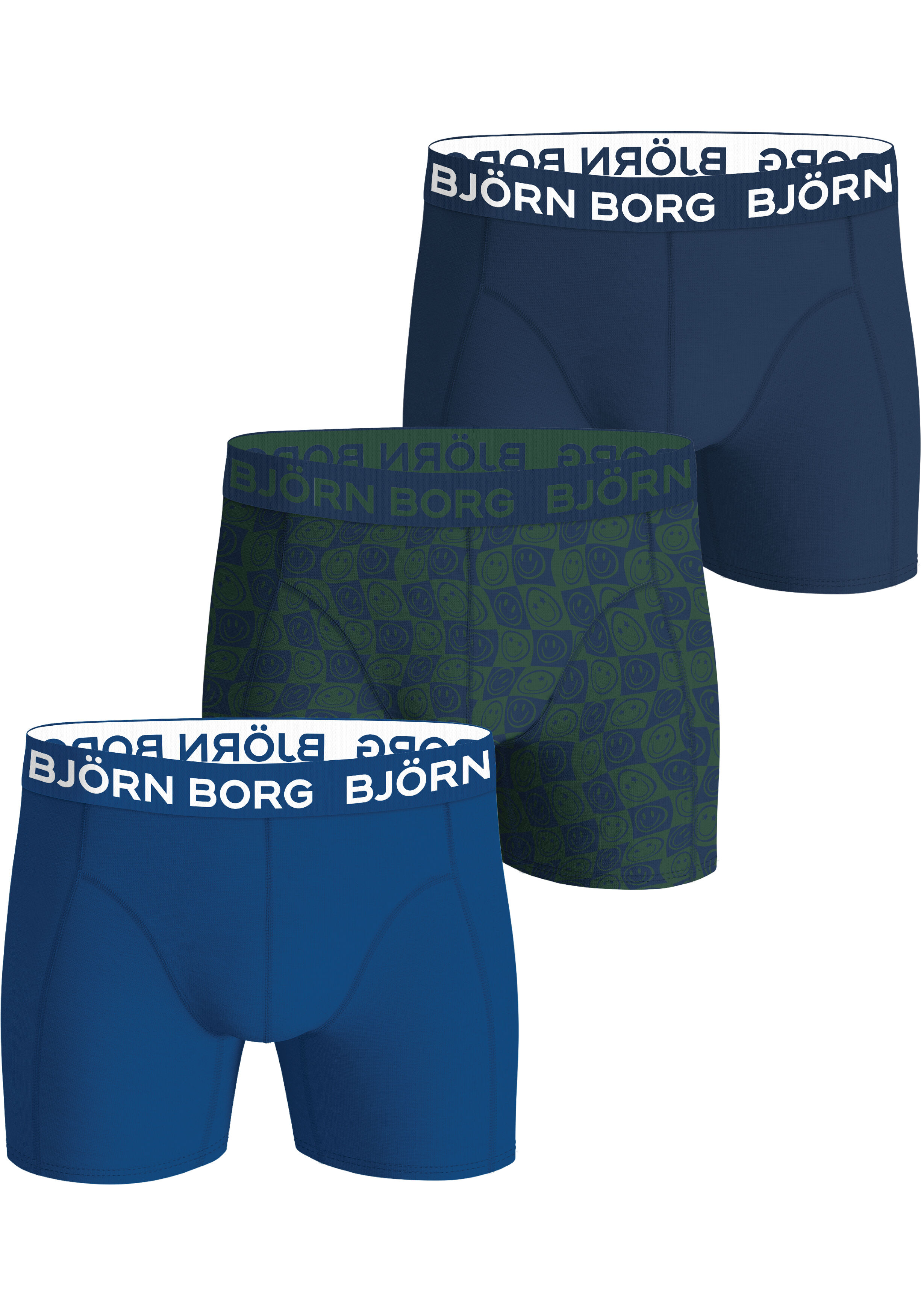 Bjorn Borg Cotton Stretch boxers, heren boxers normale lengte (3-pack), navy blauw, print, blauw