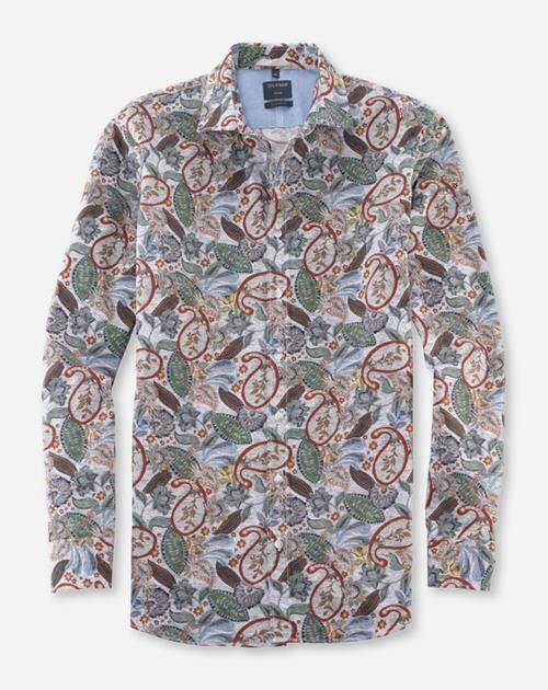 OLYMP Casual modern fit overhemd, popeline, gebroken wit dessin