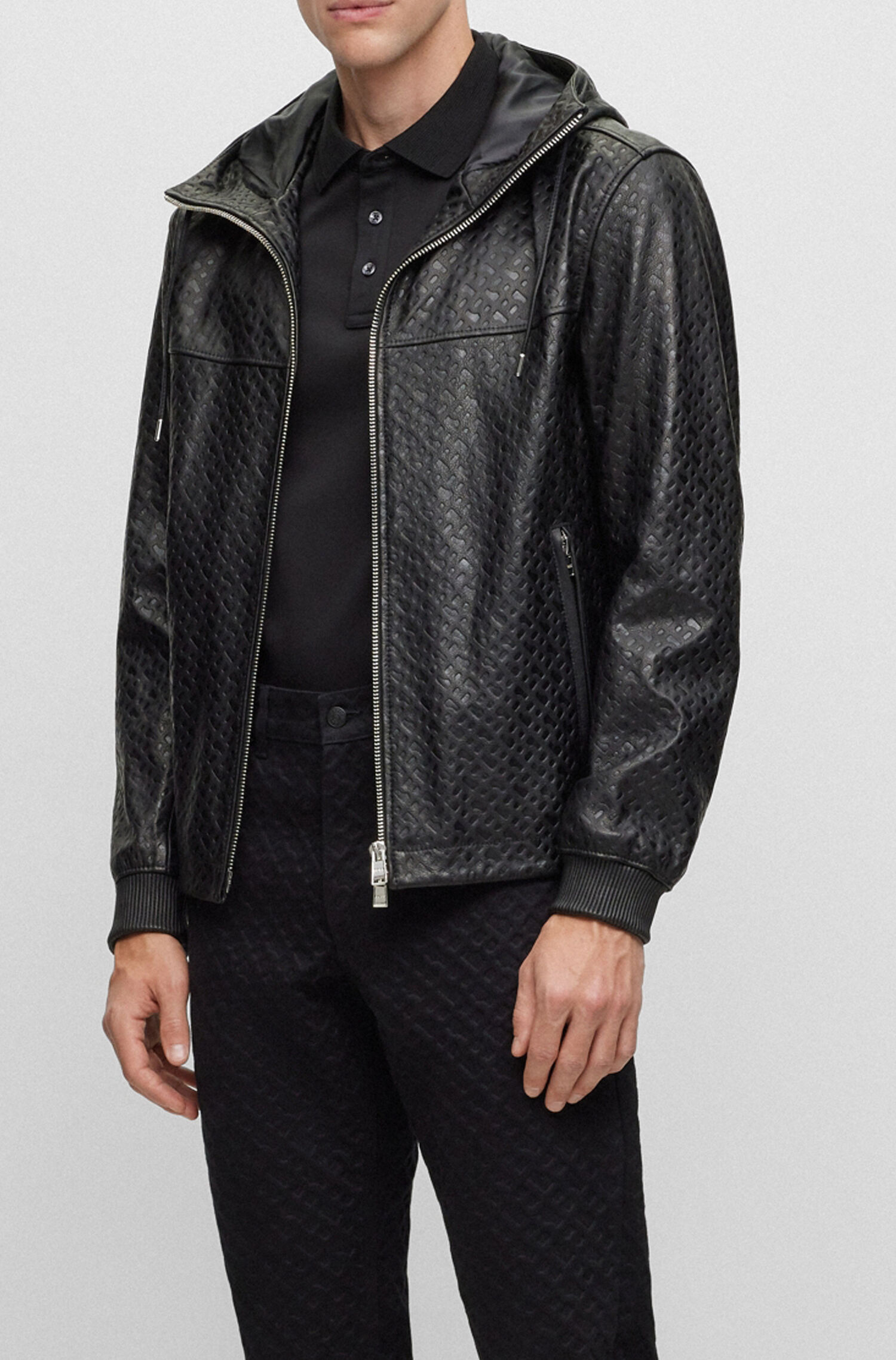 BOSS Pado regular fit polo lange mouw, jersey, zwart