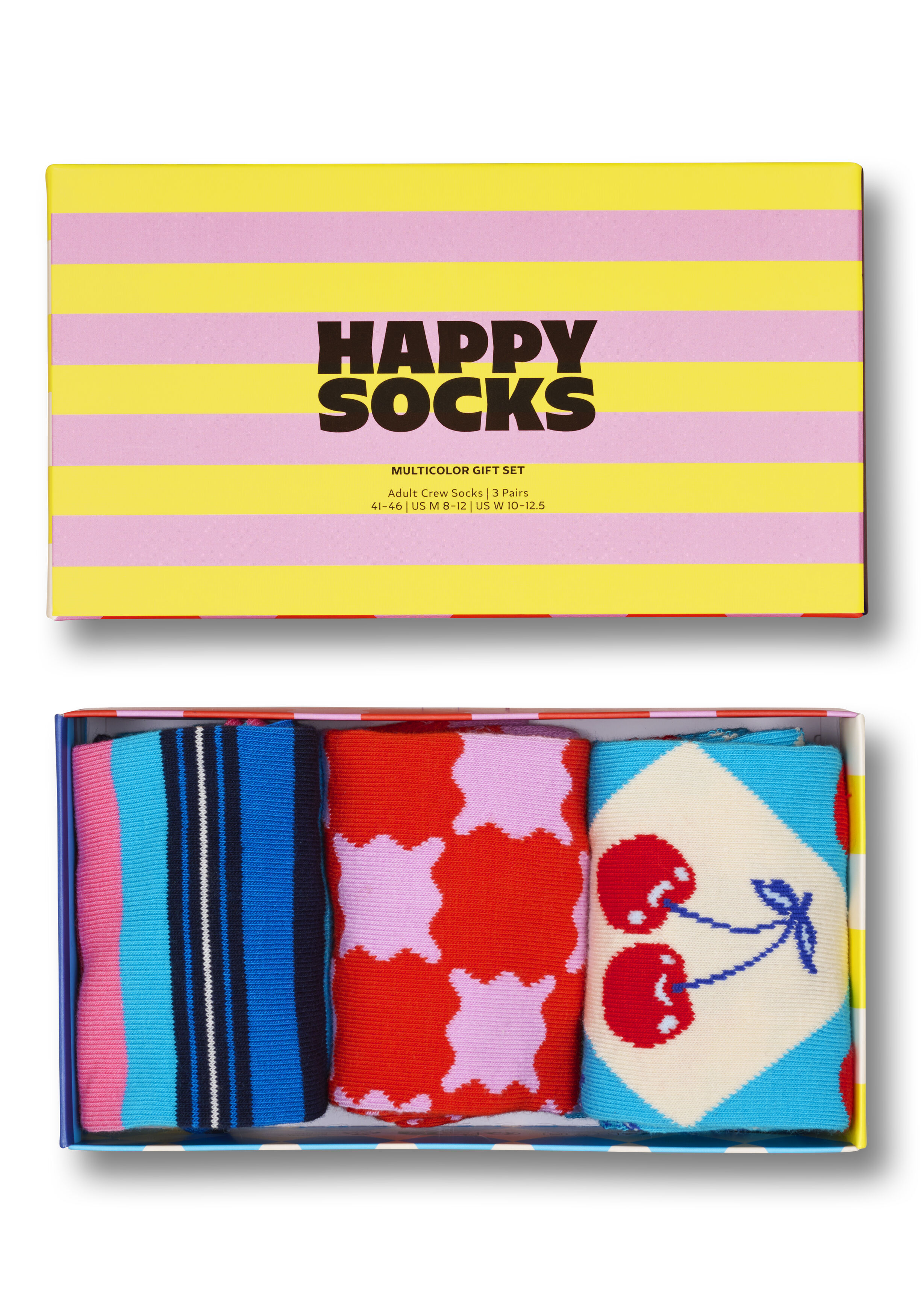 Happy Socks Checks and Stripes Gift Set (3-pack), unisex sokken in cadeauverpakking, geel