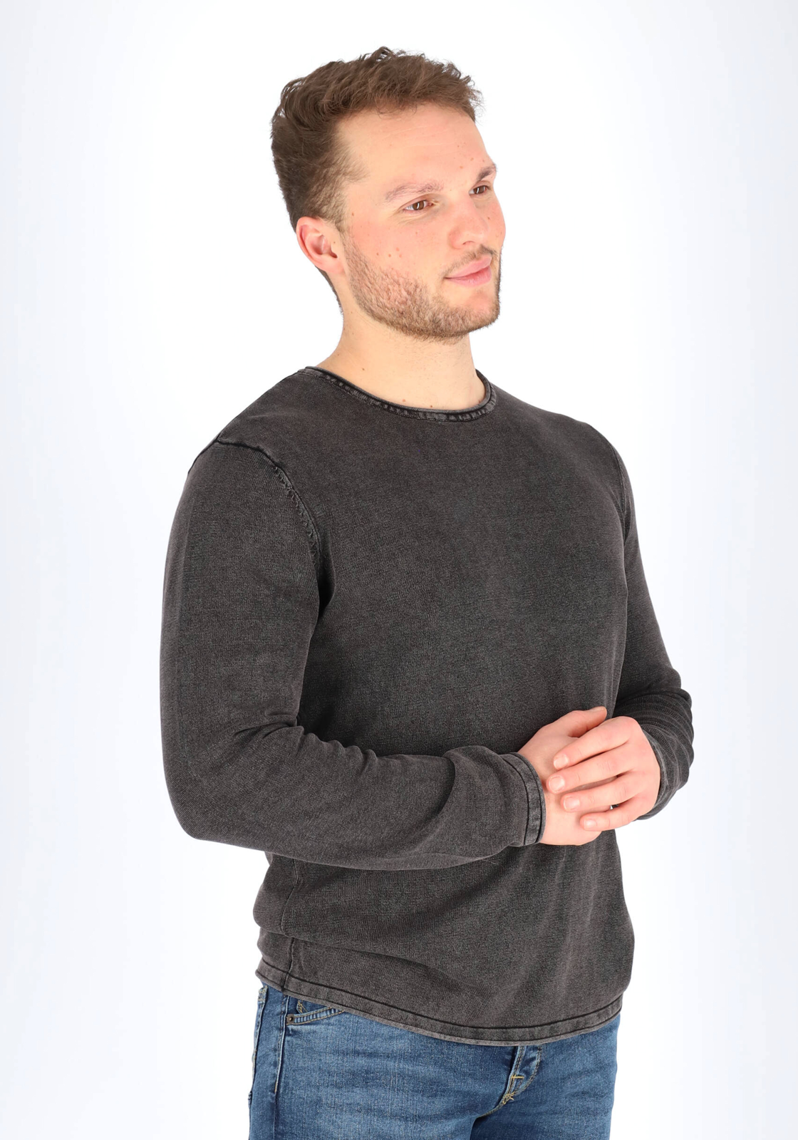 04-5714909533877-jack_and_jones-modellenfotos-tm_feb_2028_HR JACK & JONES slim fit trui katoen, O-hals, verwassen zwart