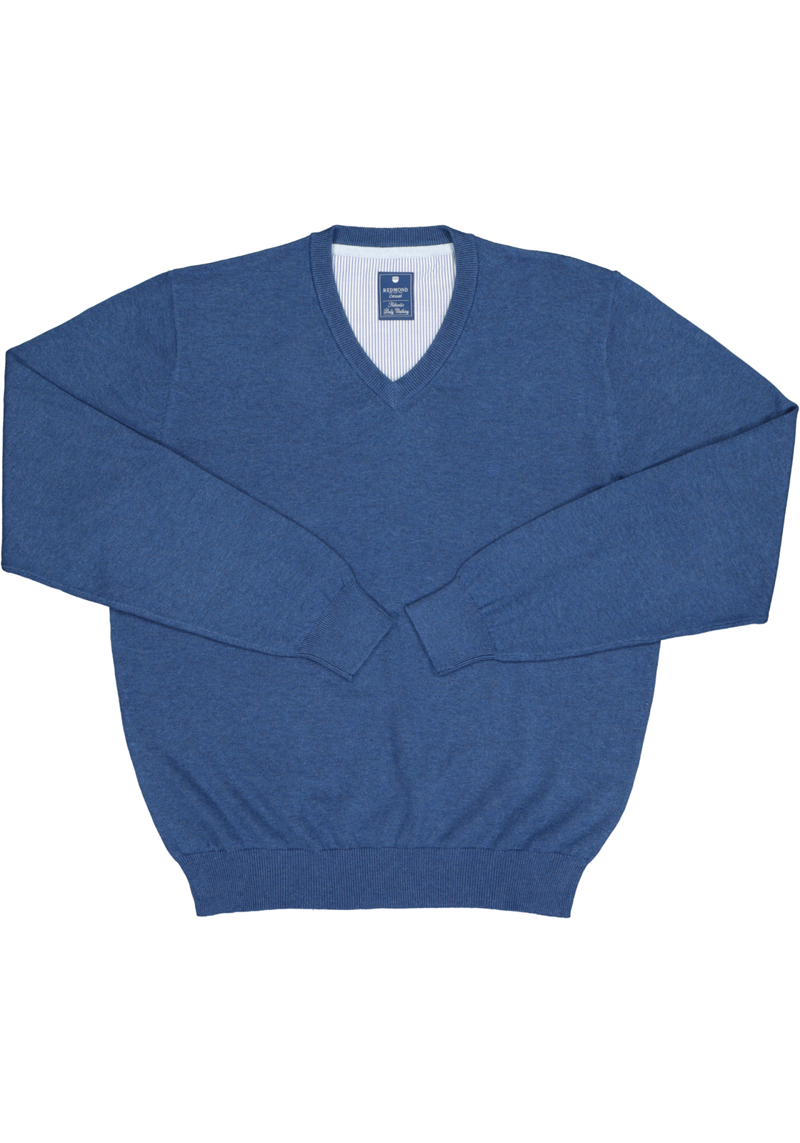 5-4049807141642_redmond_trui_HR Redmond heren trui katoen, V-hals, jeans-blauw
