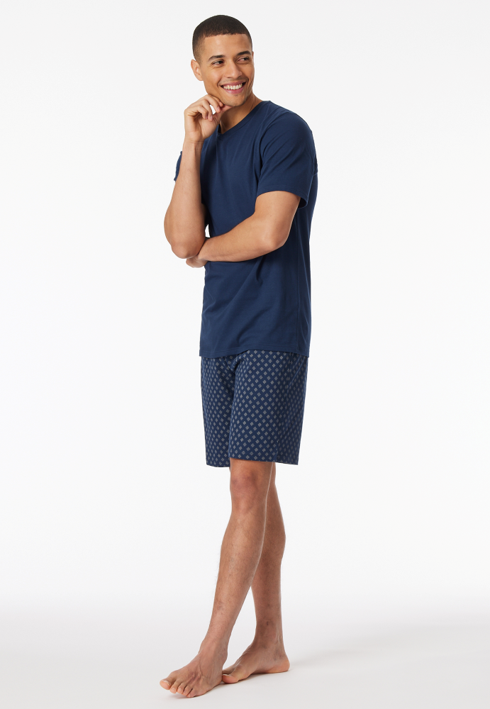 SCHIESSER Cotton Essentials Pyjama kort, heren shortama set, admiraal dessin