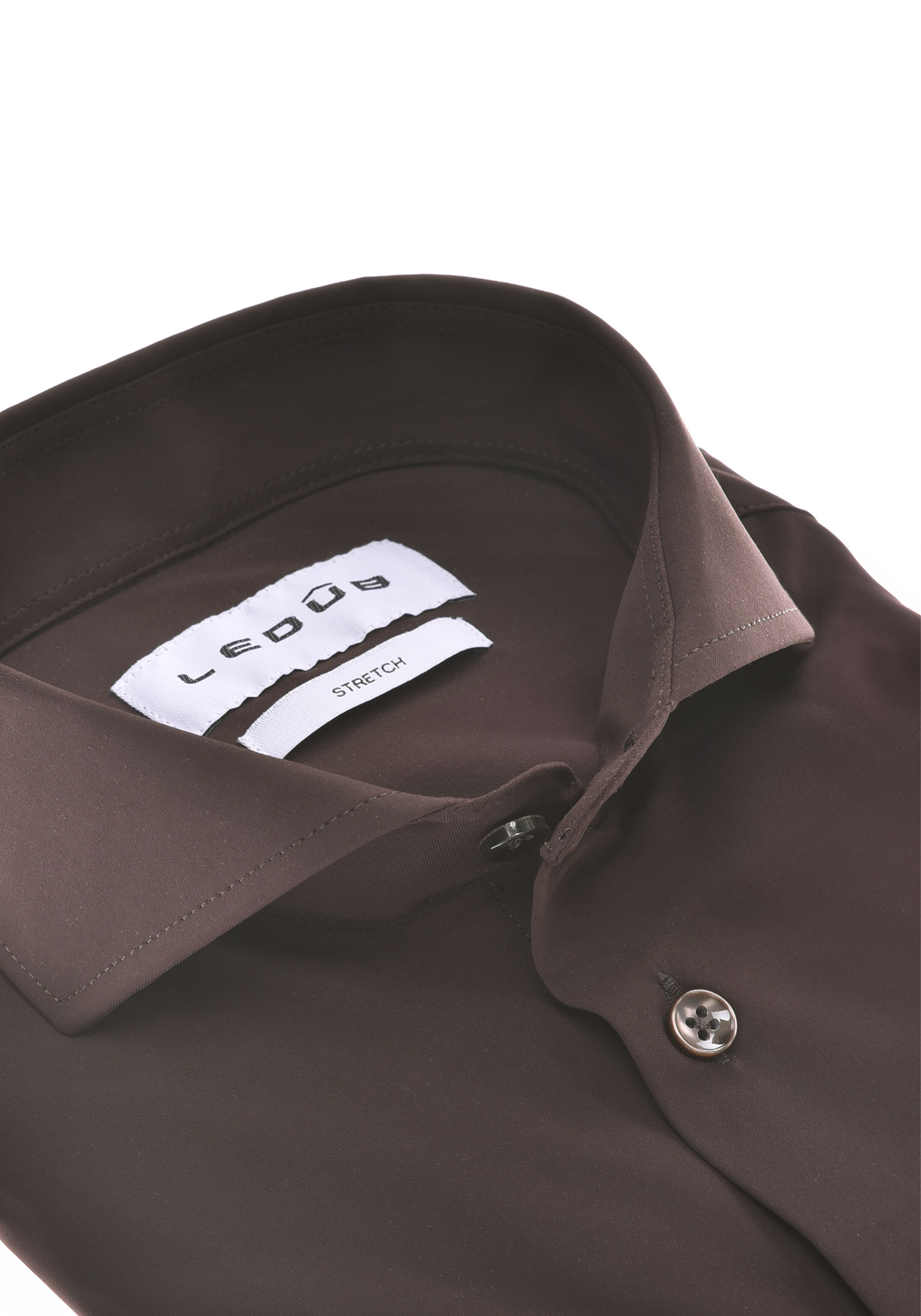 Ledub slim fit overhemd, popeline, donkerbruin
