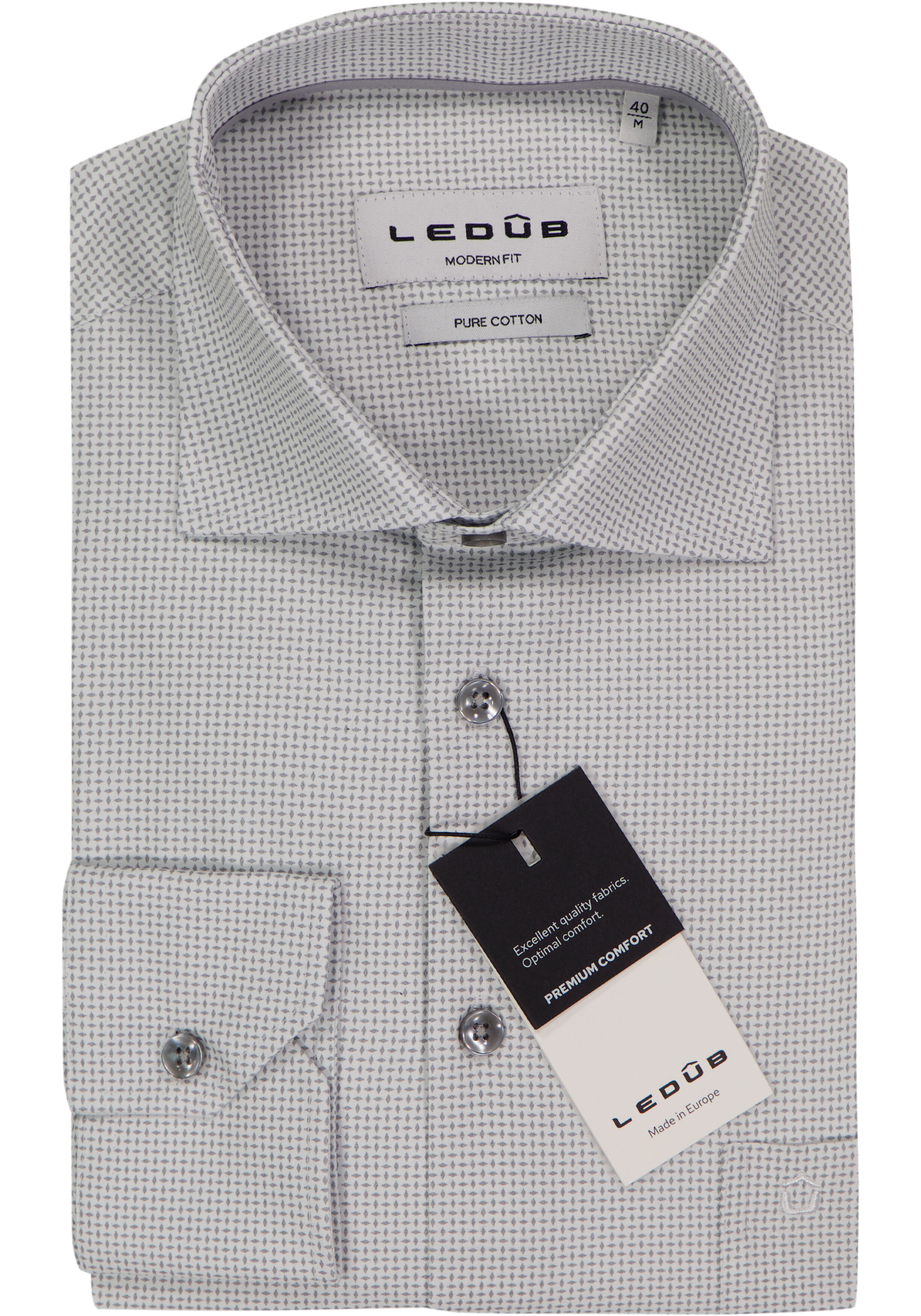 Ledub modern fit overhemd, popeline, lichtgrijs dessin
