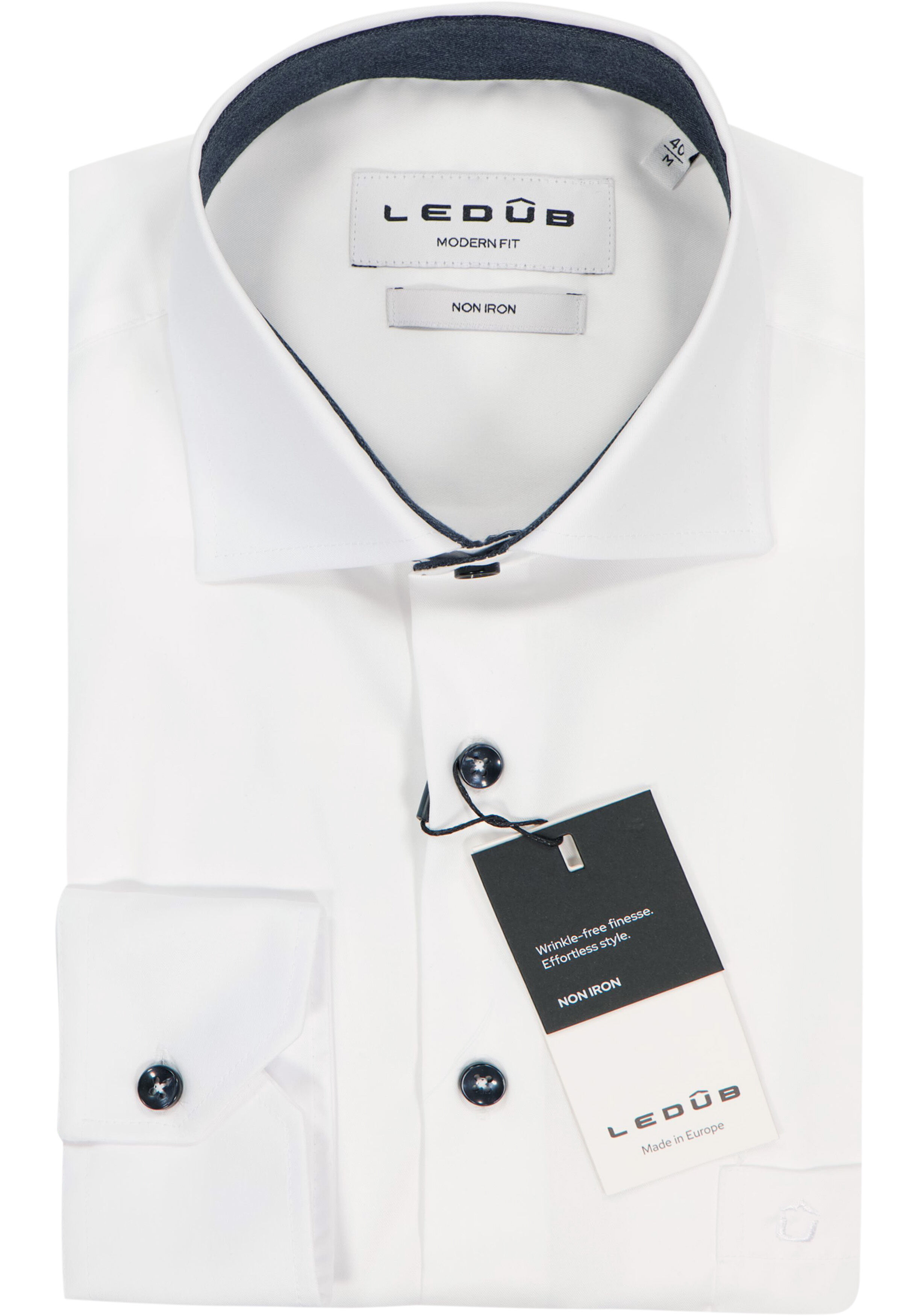 Ledub modern fit overhemd, twill, wit