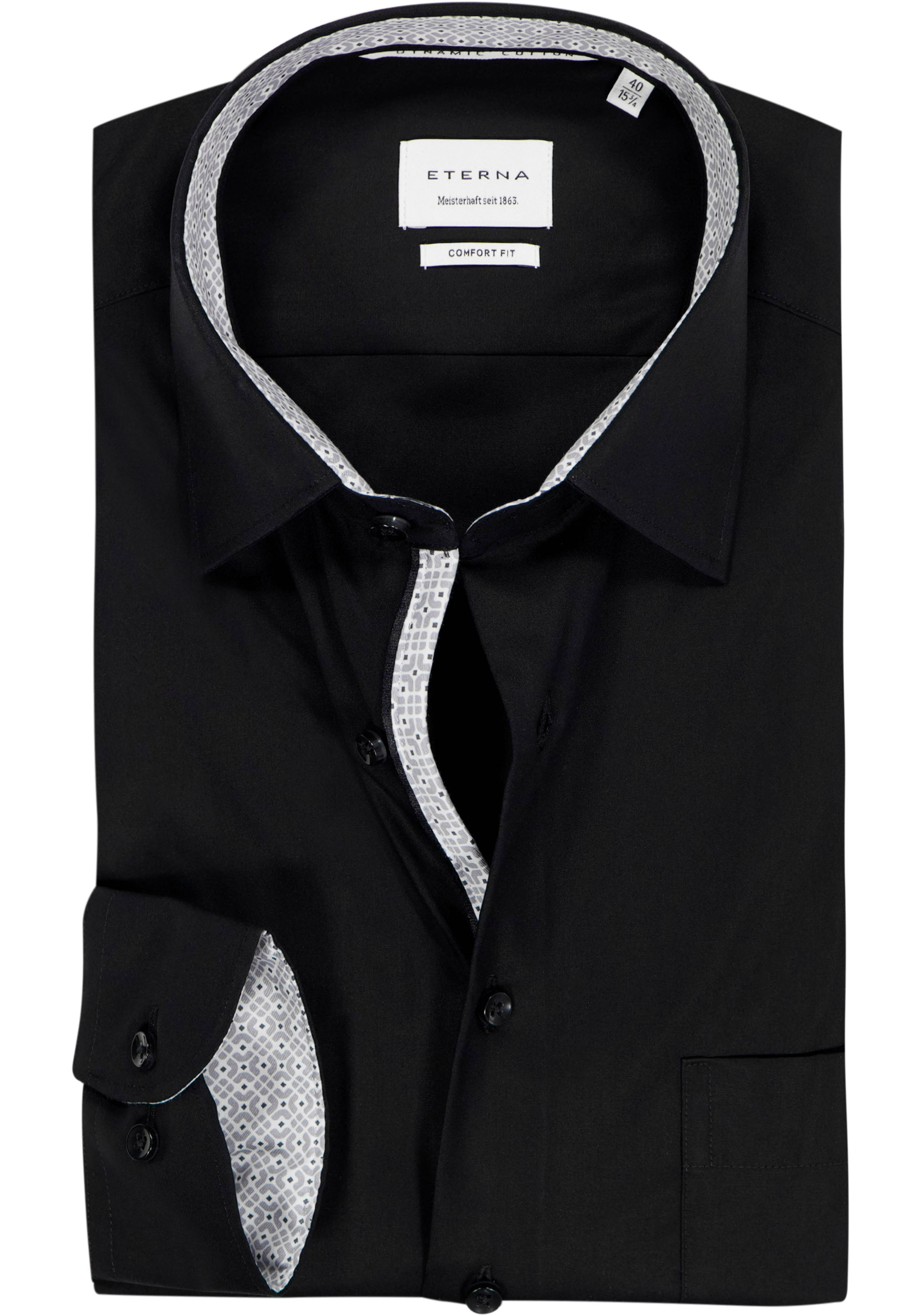 ETERNA comfort fit overhemd, popeline, zwart