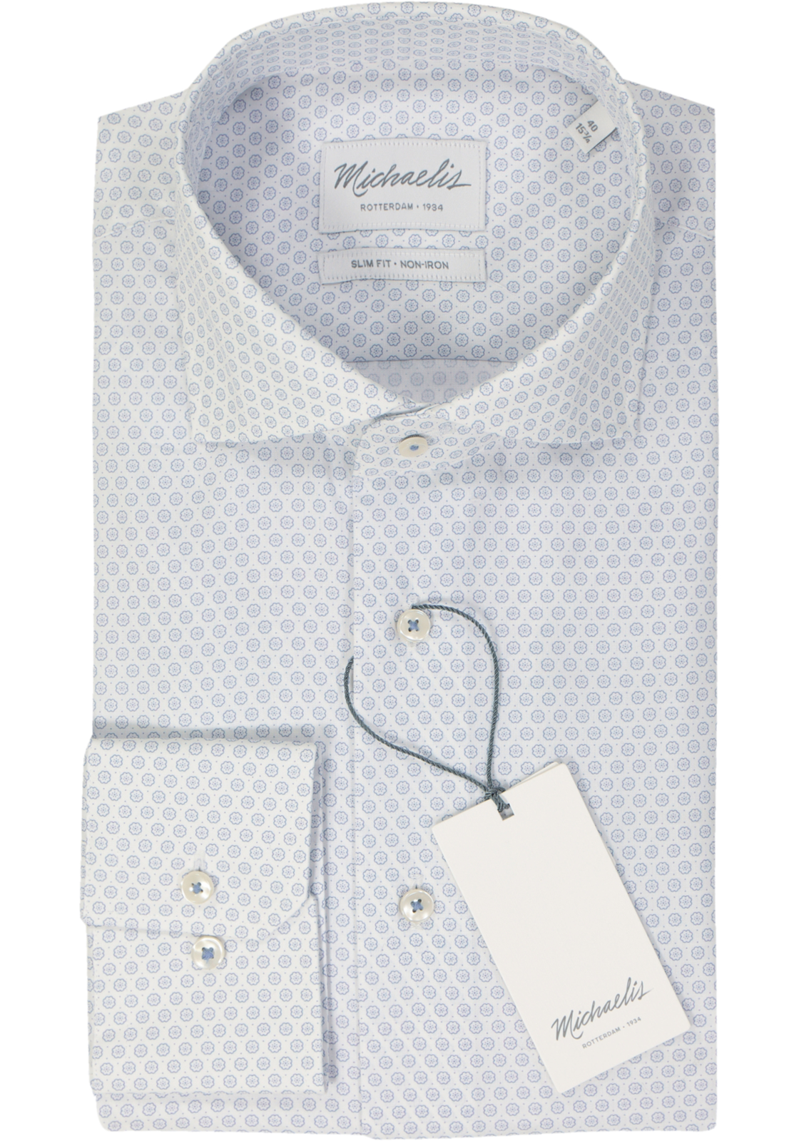 Michaelis slim fit heren overhemd, popeline, blauw dessin Michaelis slim fit heren overhemd, popeline, blauw dessin