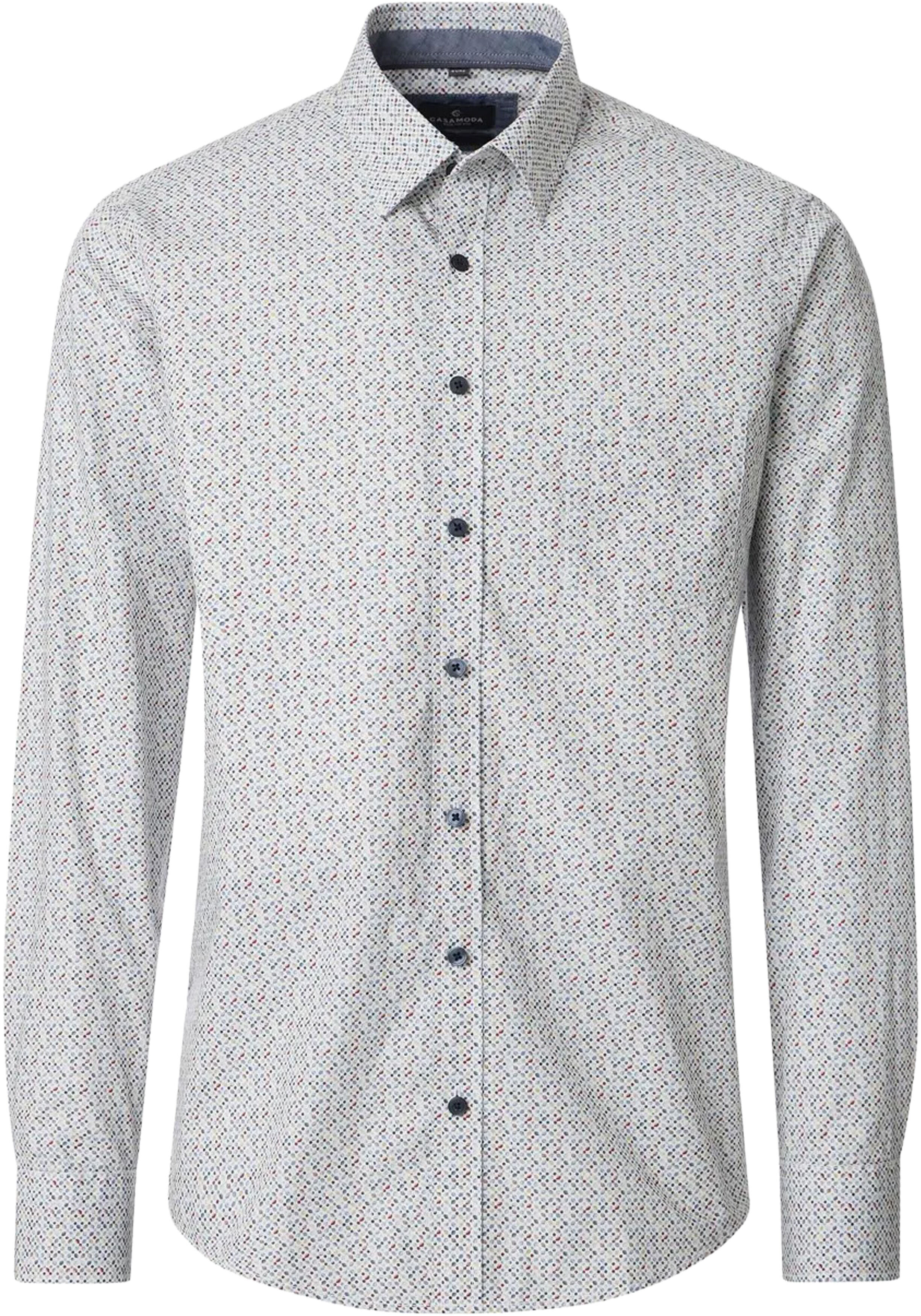 CASA MODA Sport casual fit overhemd, popeline, wit met blauw en rood dessin