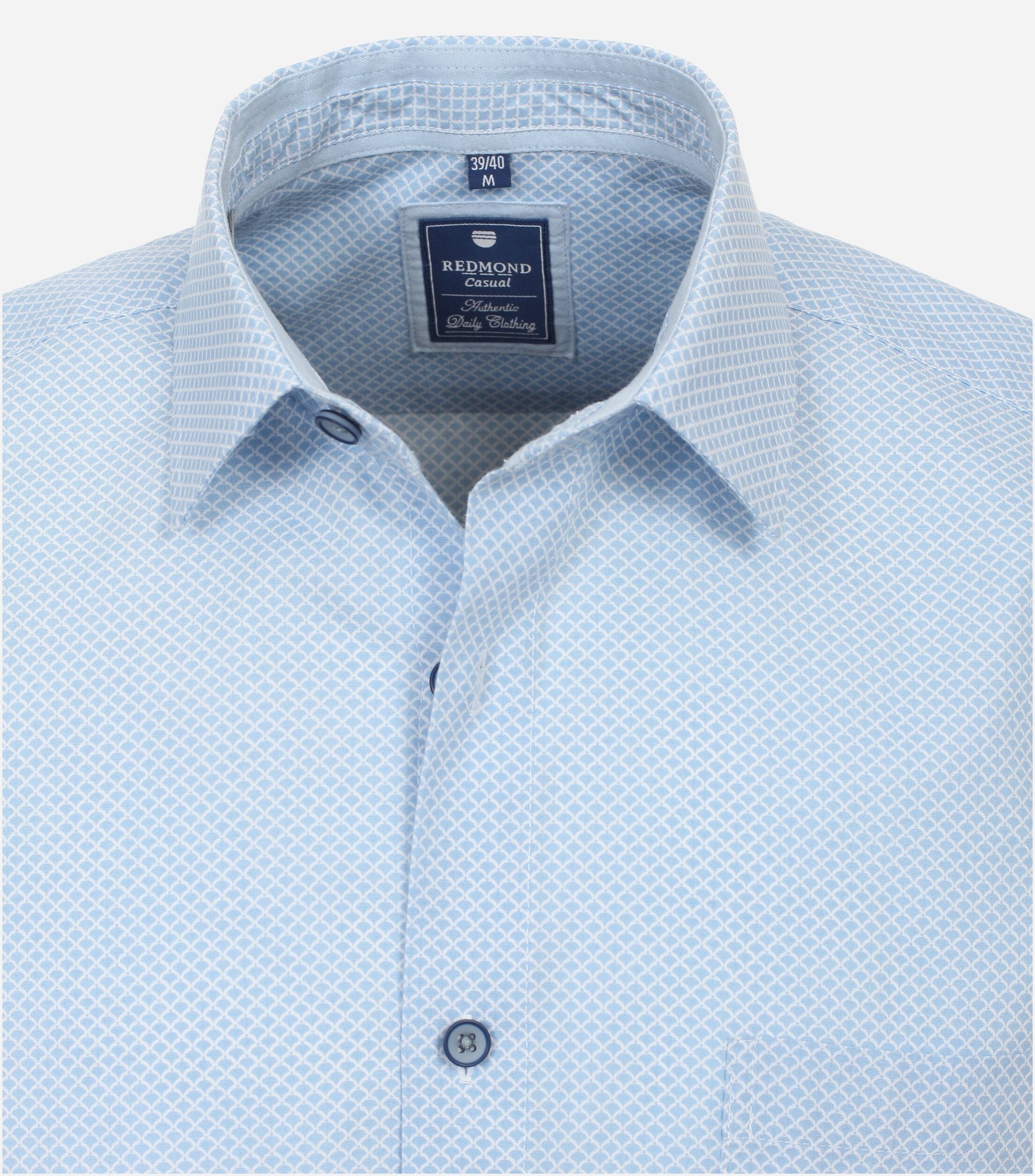 Redmond comfort fit overhemd, korte mouw, popeline, blauw dessin