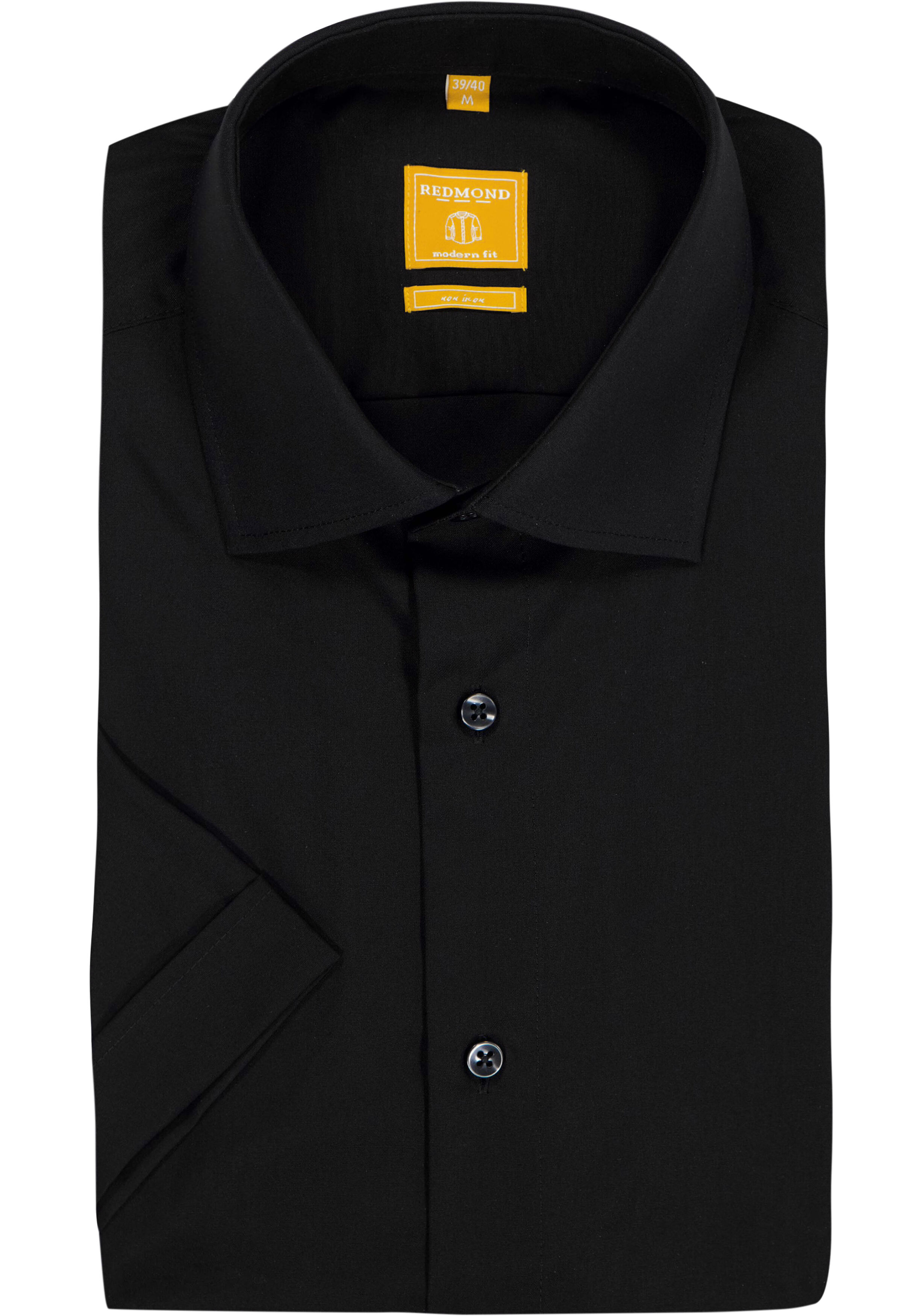 Redmond modern fit overhemd, korte mouw, zwart