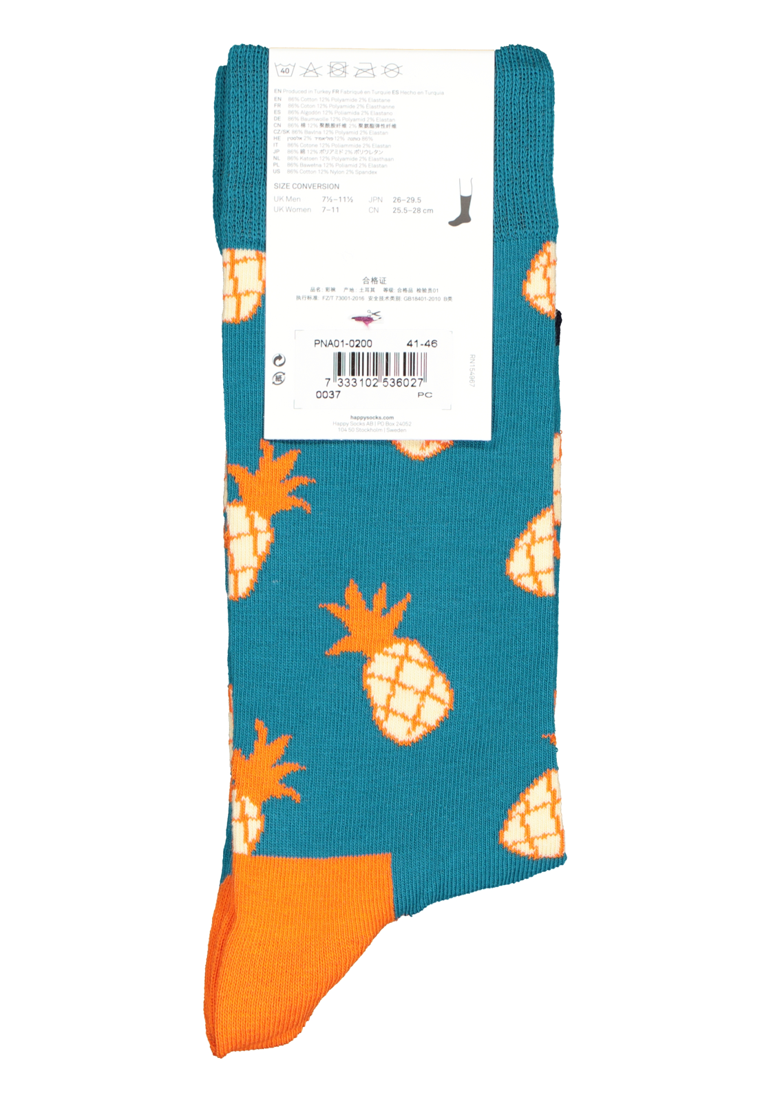 4-7333102536027_happy_socks__HR Happy Socks Pineapple Sock, petrol met oranje ananas
