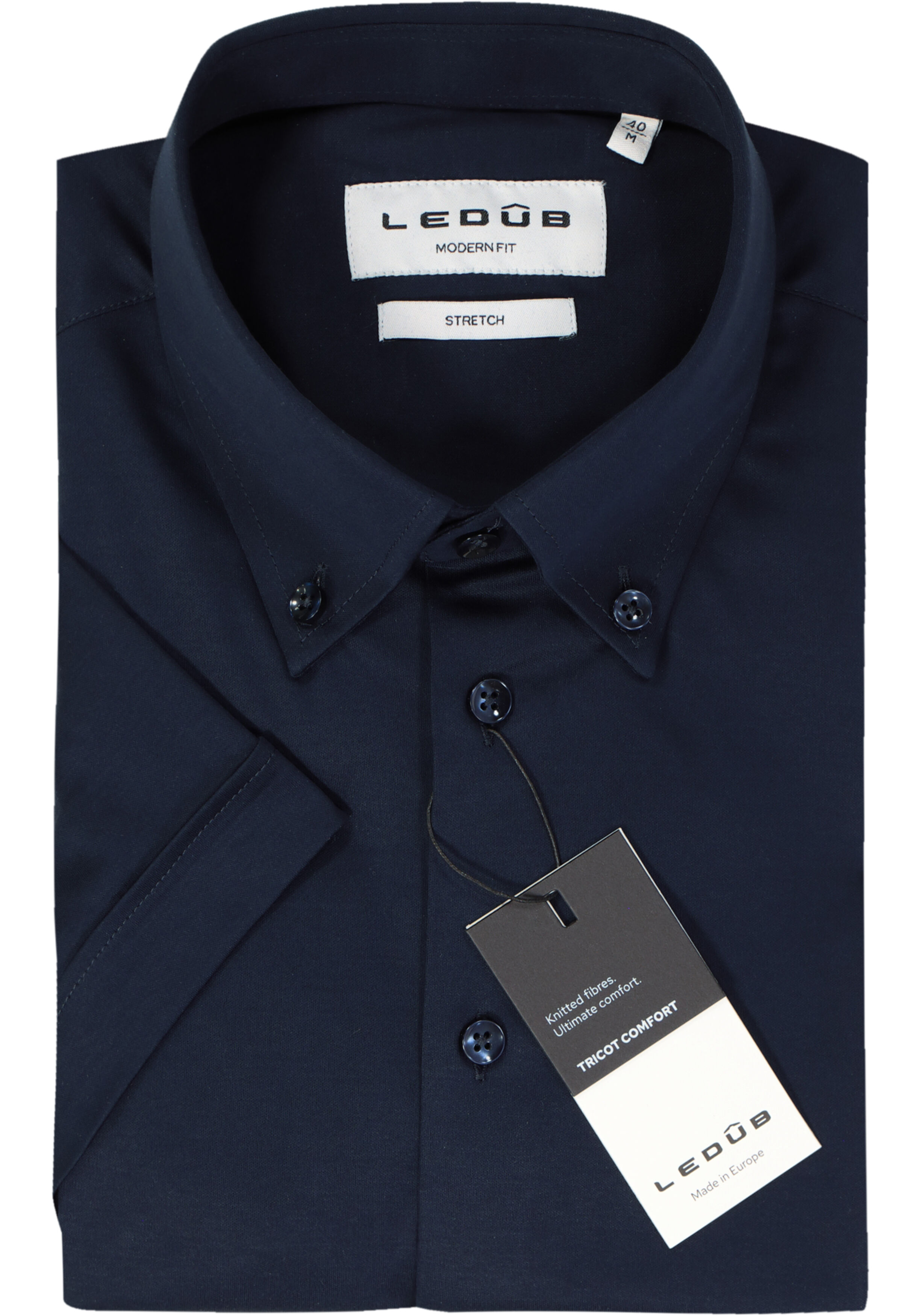 Ledub modern fit overhemd, korte mouw, popeline, donkerblauw