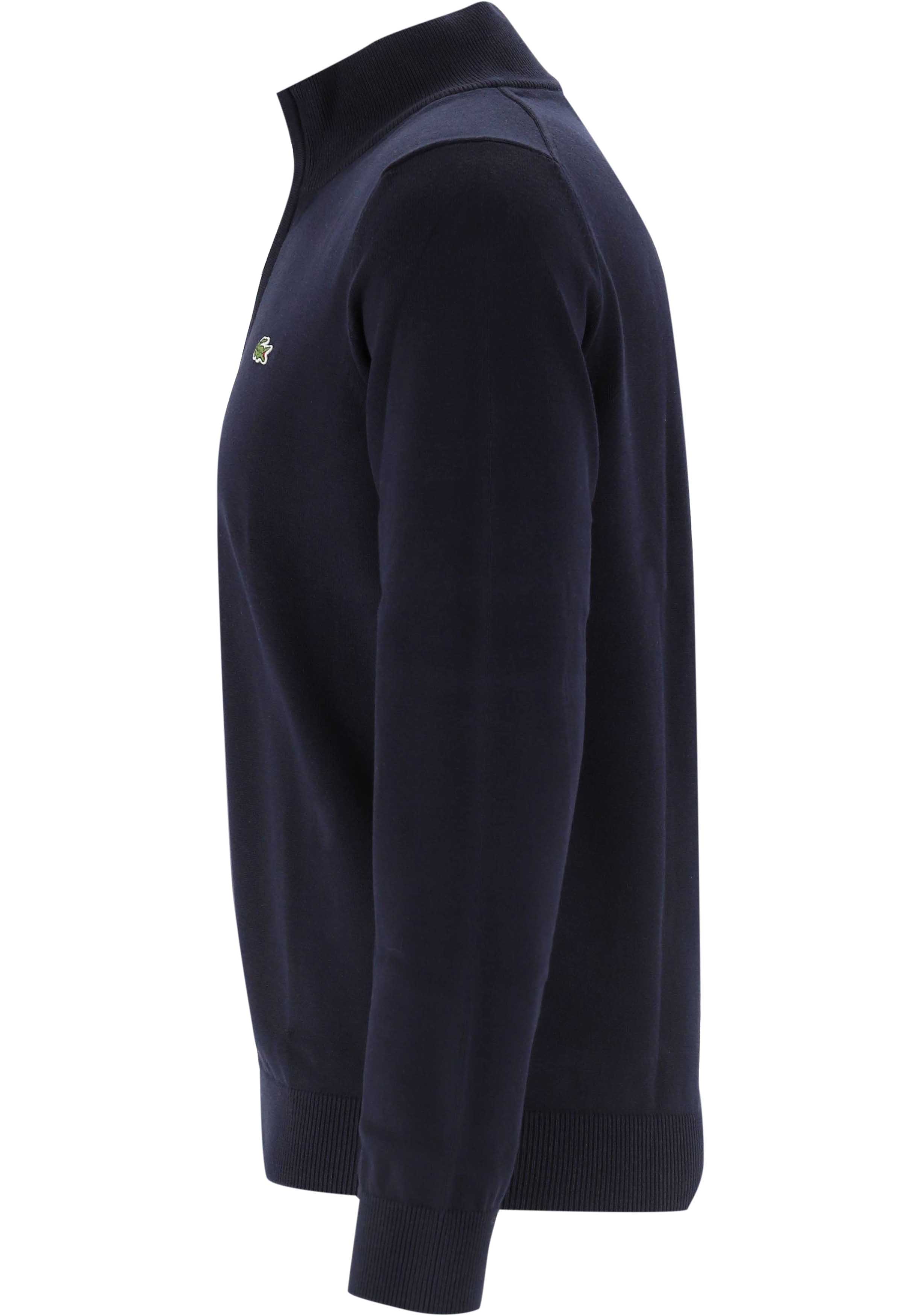 Lacoste heren schipperstrui katoen, met korte rits, navy blauw