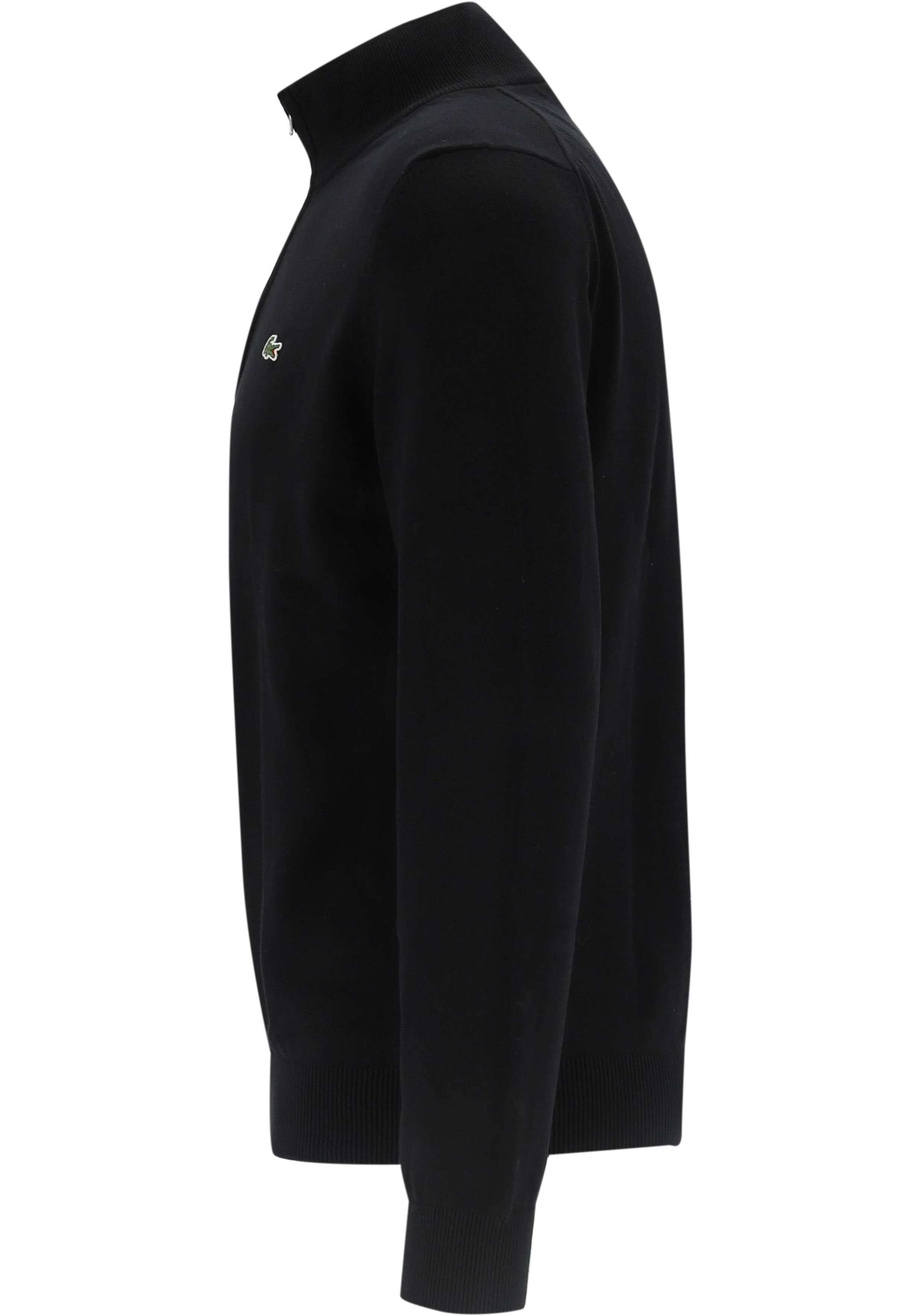 Lacoste heren schipperstrui katoen, met korte rits, zwart