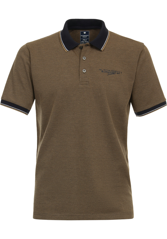 Redmond regular fit heren polo, structuur, bruin Redmond regular fit heren polo, structuur, bruin