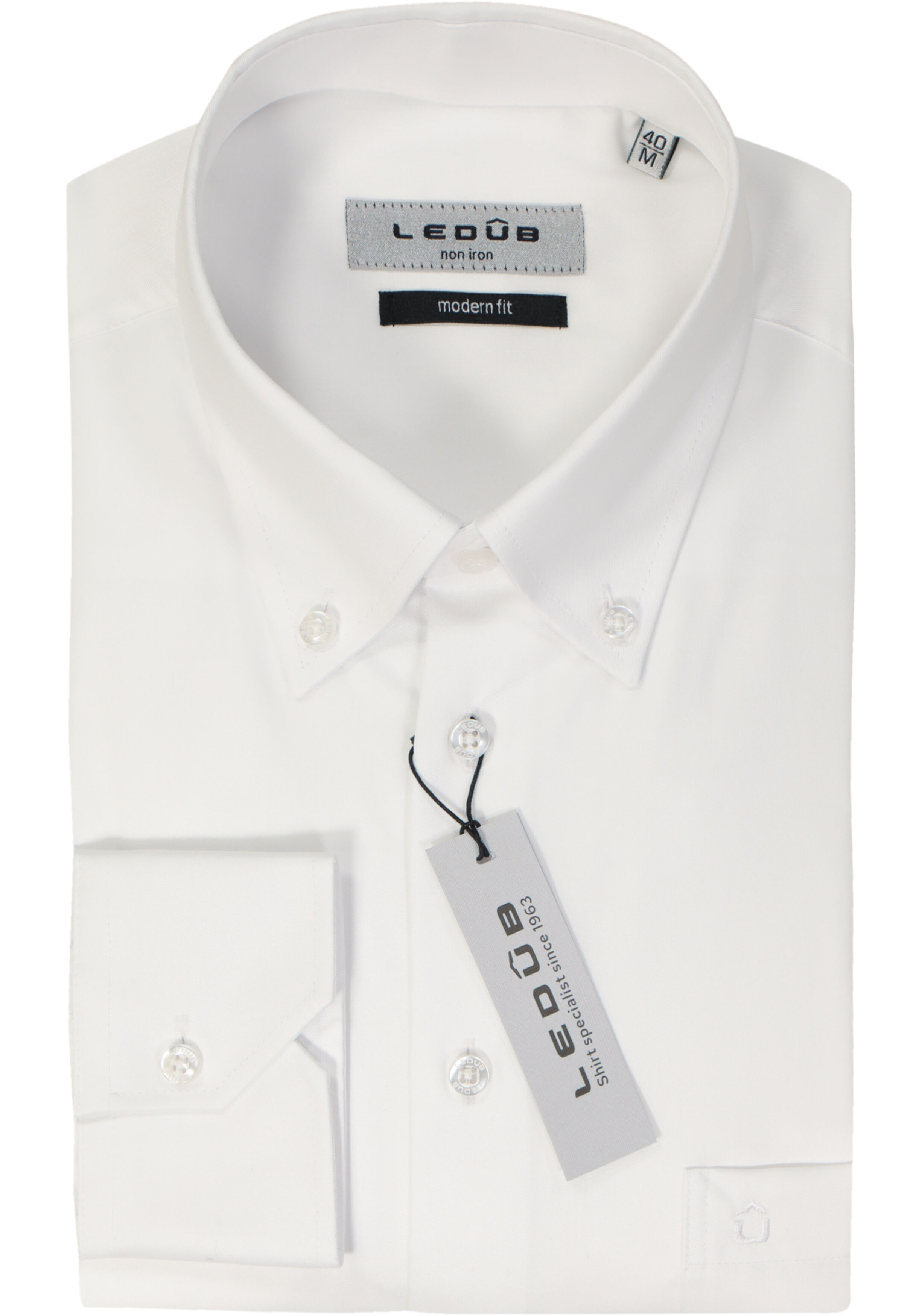 Ledub modern fit overhemd, wit twill 