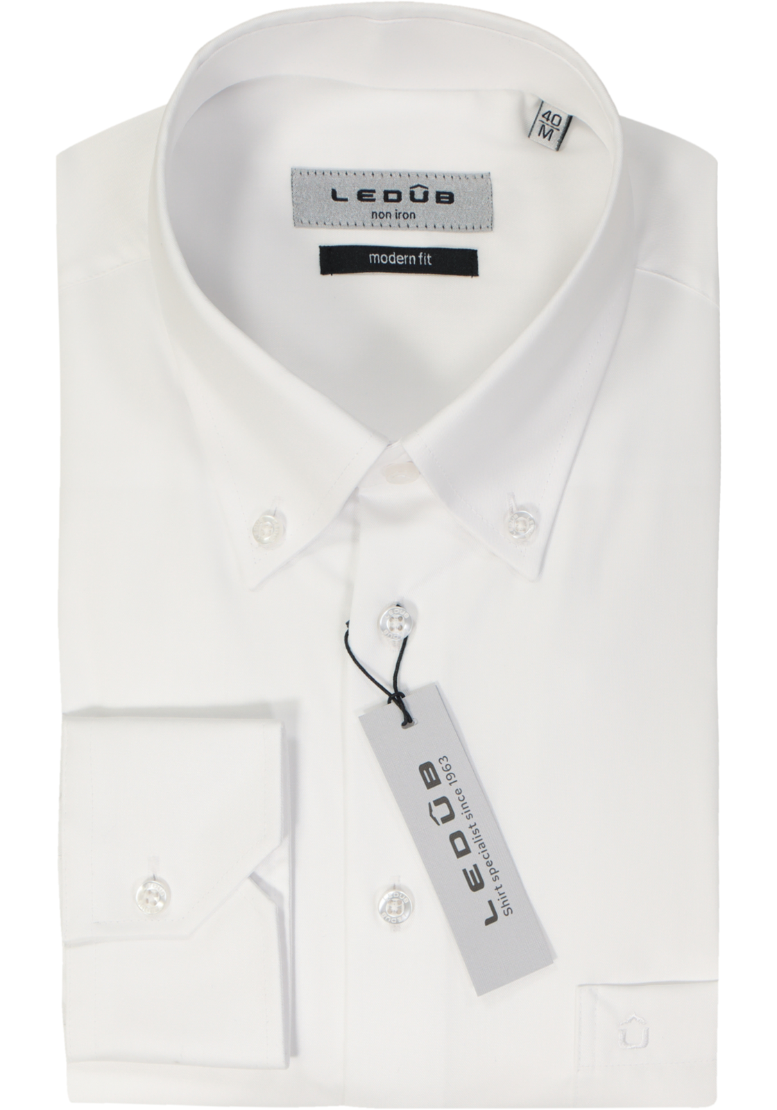 Ledub modern fit overhemd, wit twill  Ledub modern fit overhemd, wit twill